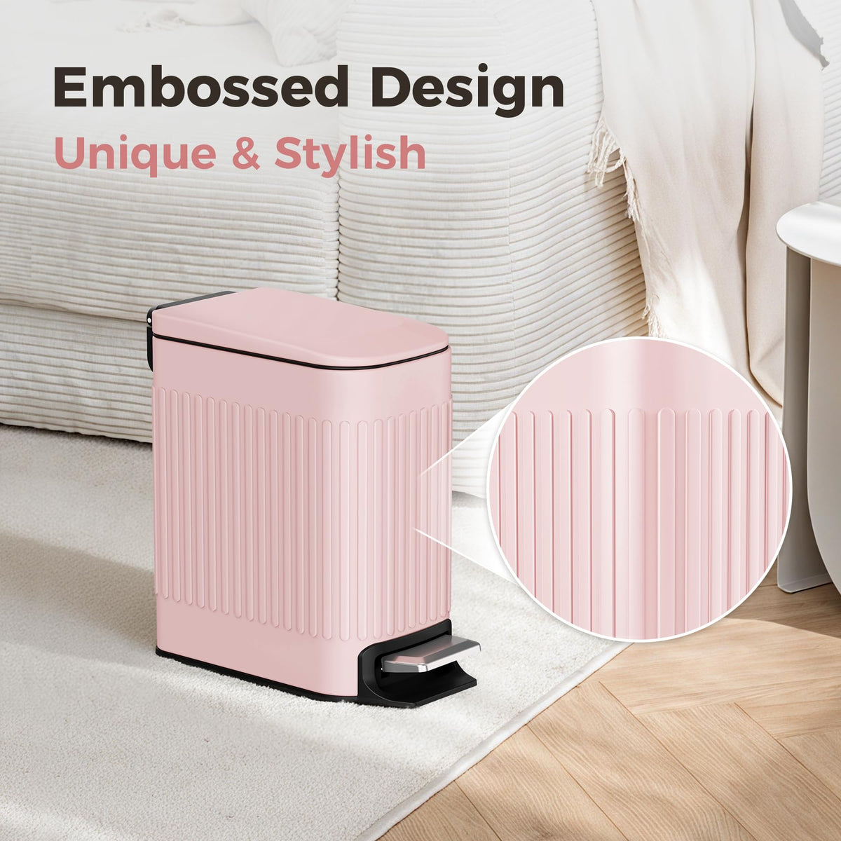 Slim Bathroom Trash Can with Lid Soft Close & Pedal