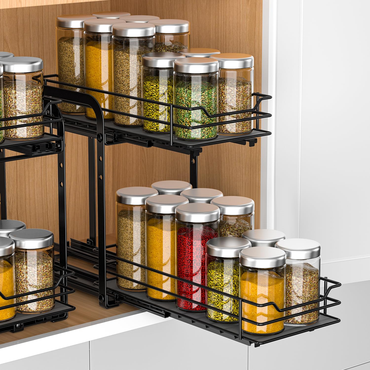 2 Tier Pull Out Spice Rack for Inside Cabinets