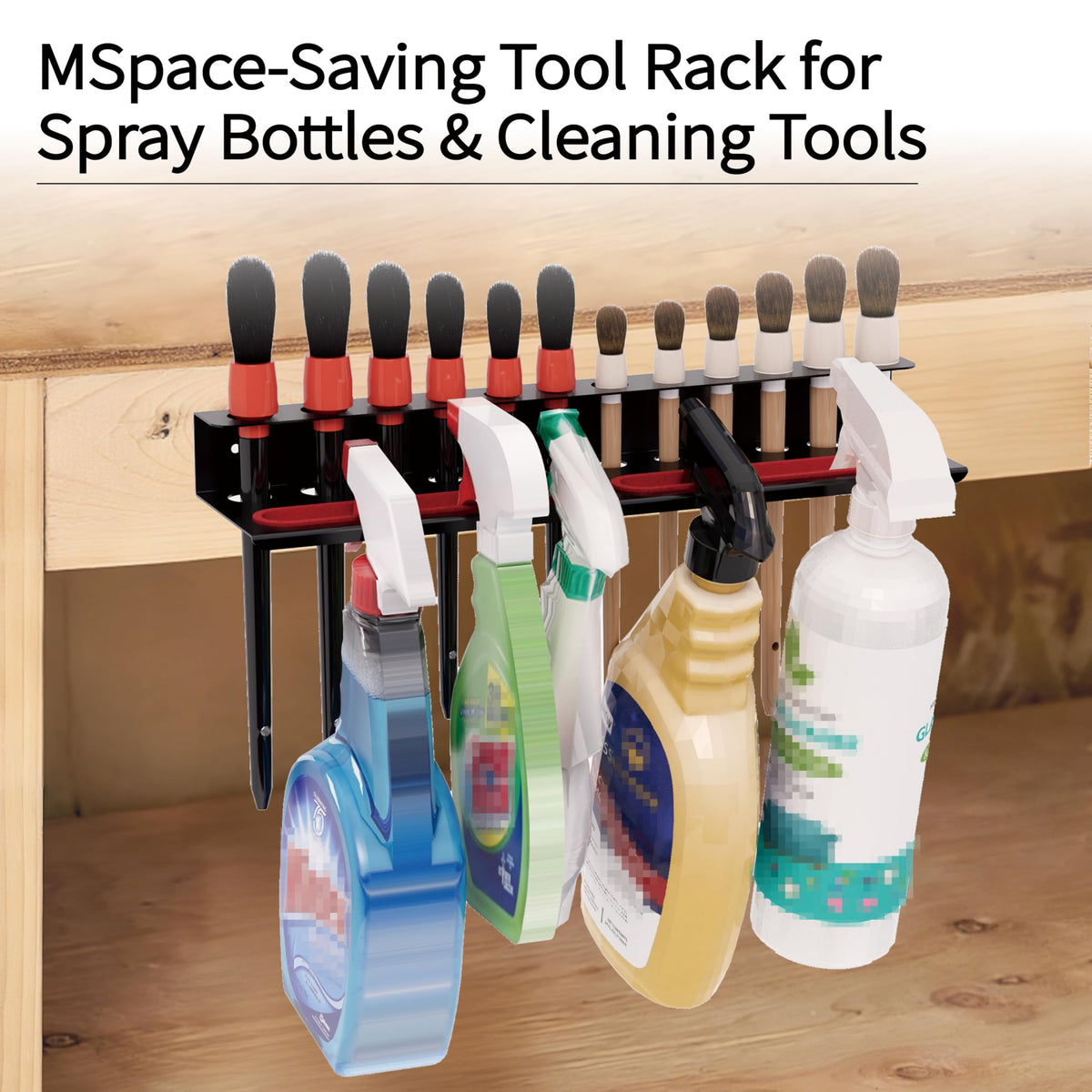Wall Mount Brush & Spray Bottle Holder Combo Rack for Garage