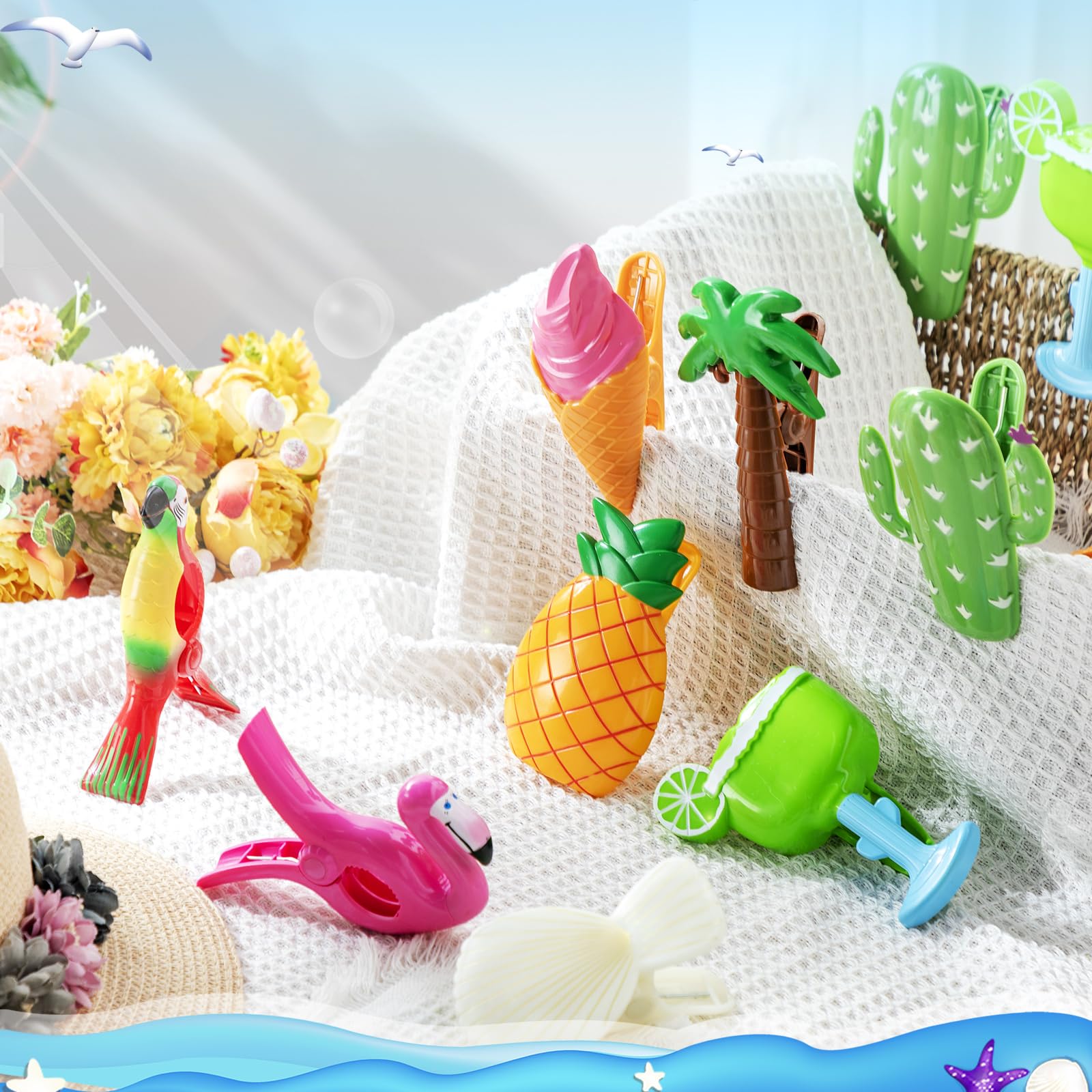 16 Pcs Beach Towel Clips for Beach Chairs Cute Towel Holder Cruise Clothes Pins for Lounge Chair Patio Pool (16 Count)