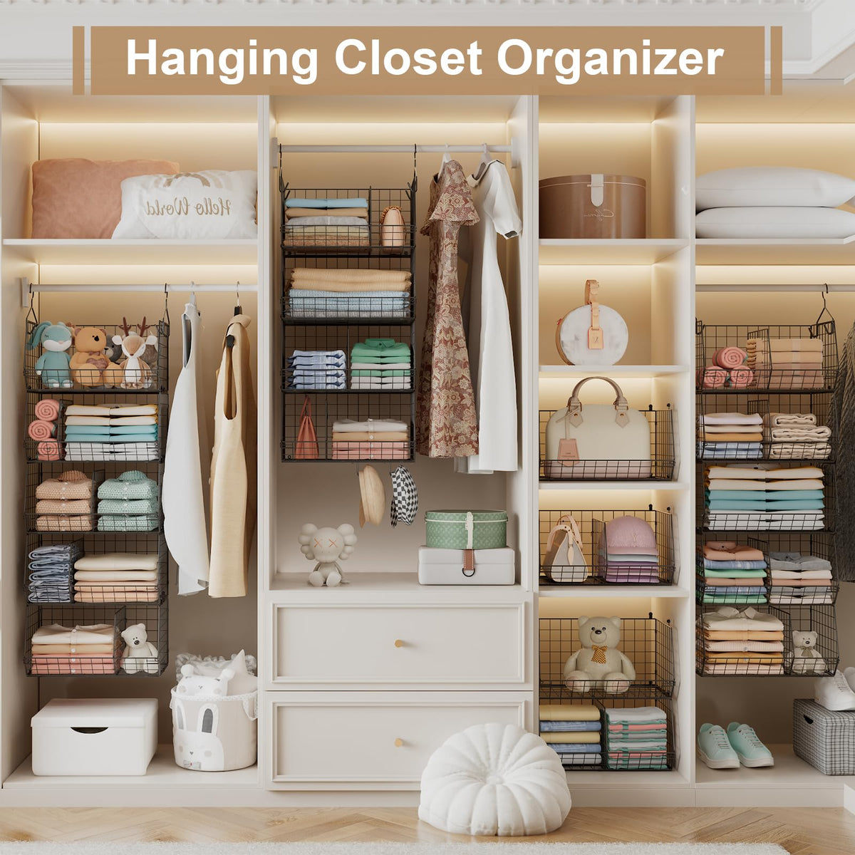 5 Tier Extra Large Closet Hanging Organizer with 5 Dividers (5 Count)