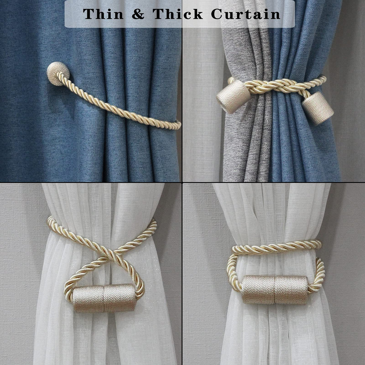 Magnetic Curtain Tiebacks Holdbacks Decorative Tie Backs for Windows Porlau (4 Count)