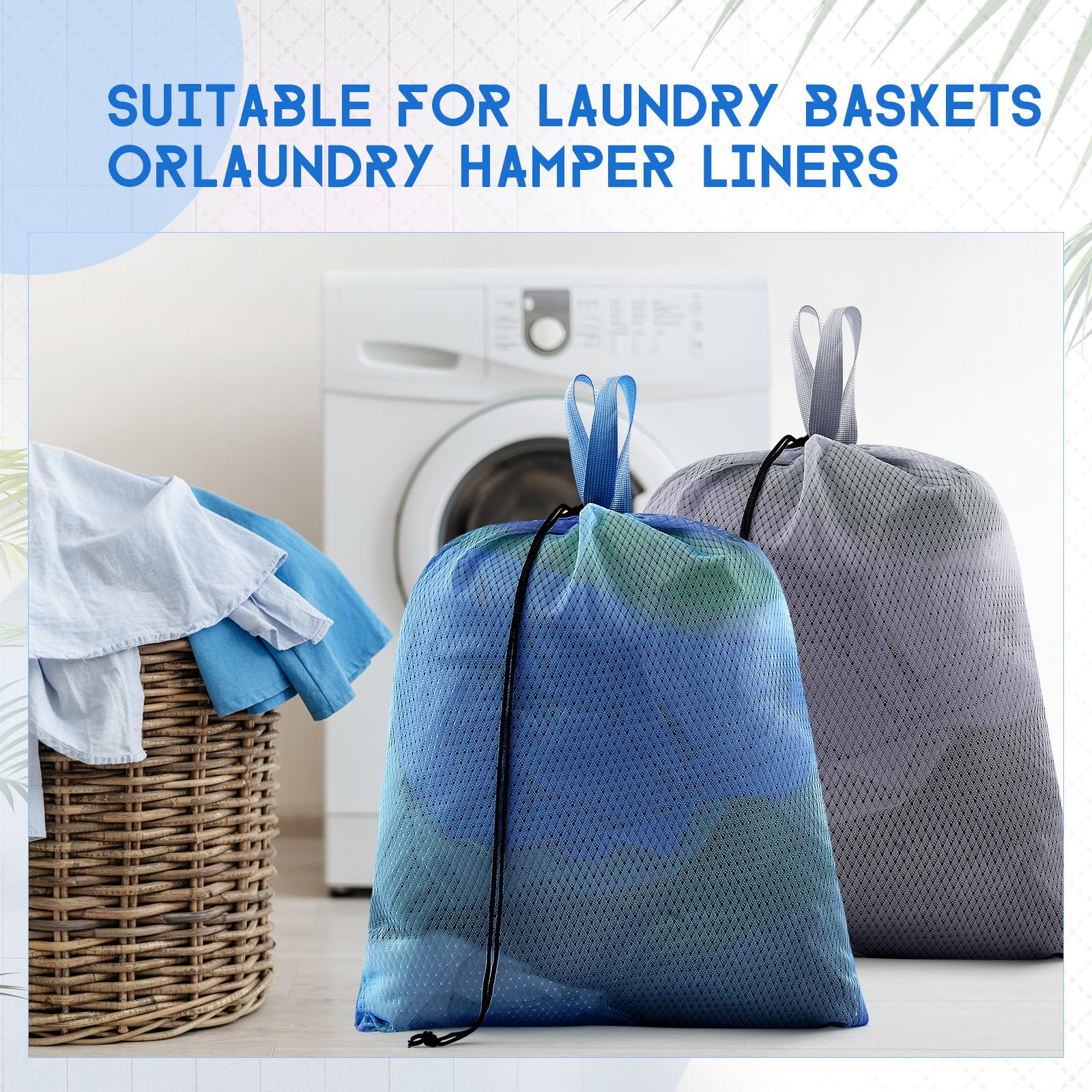 6 Pack 20 x 17 Inches Blue Soft Mesh Laundry Bag with Handles Machine Washable Secure Drawstring Closure Large Sturdy Mesh Net Laundry for College Travel Dorm Laundromat (6 Count)