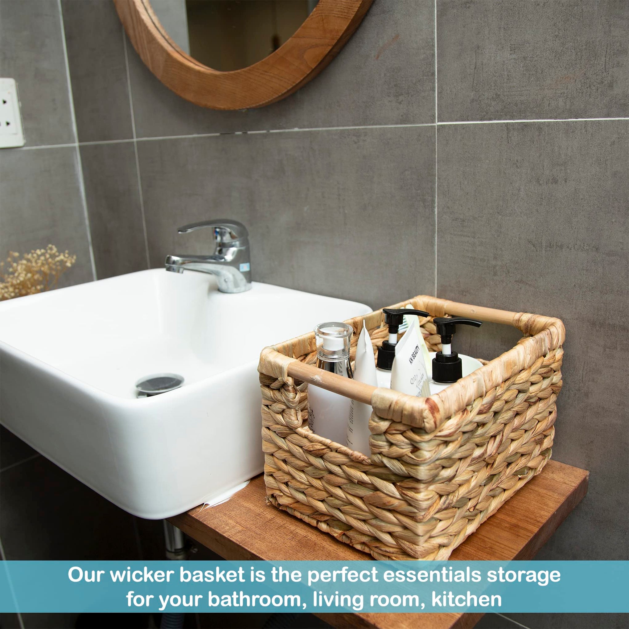Small Wicker Baskets for Organizing Bathroom (3 Count)