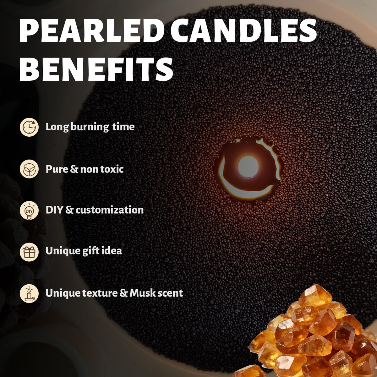 Musk Scented Black Pearled Candle 18oz Luxury Sand Candle Granulated Wax (18 Ounce)