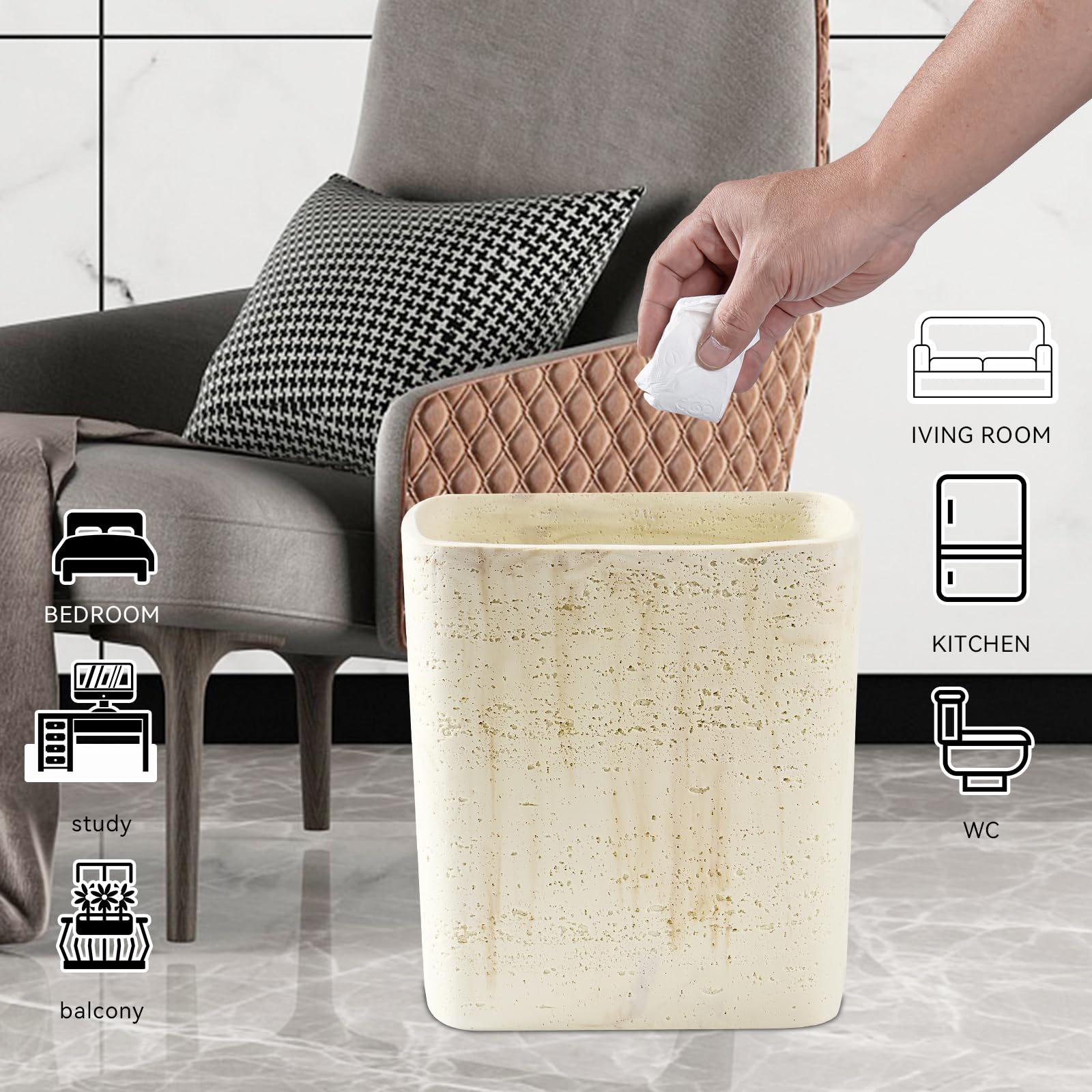 Natural Travertine Textures Bathroom Trash Can 1.8 Gallon
