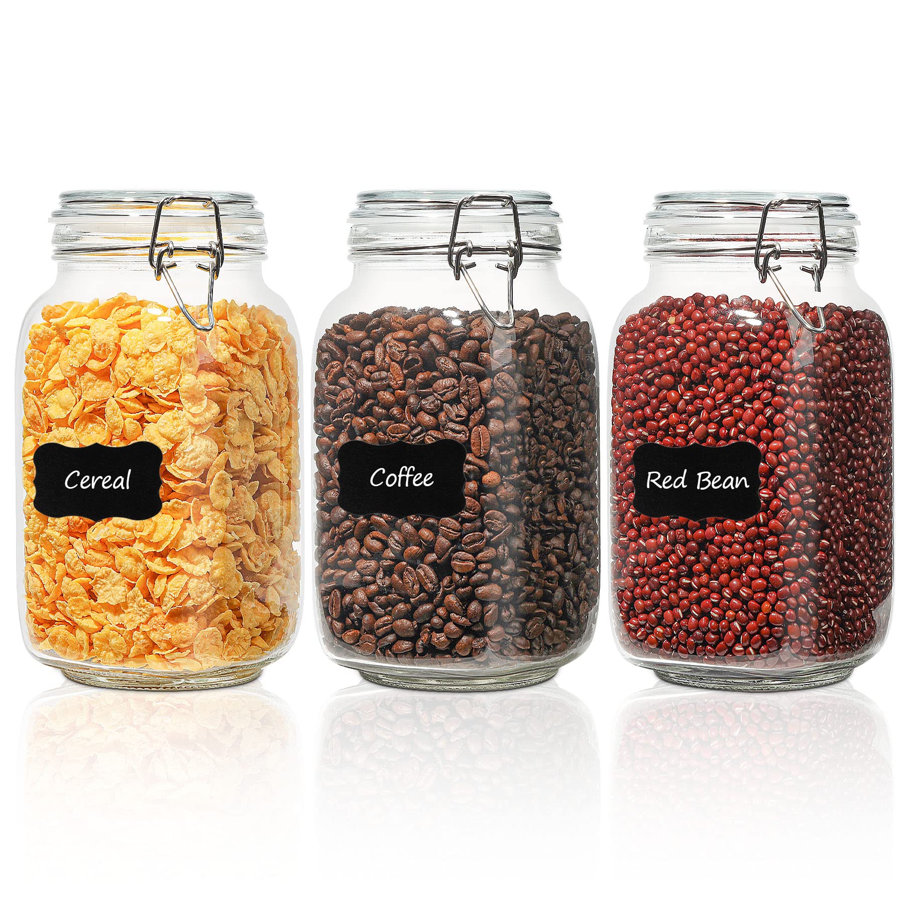 Square Glass Jars with Airtight Lids 51 oz 3 Pack Wide Mouth (3 Count)