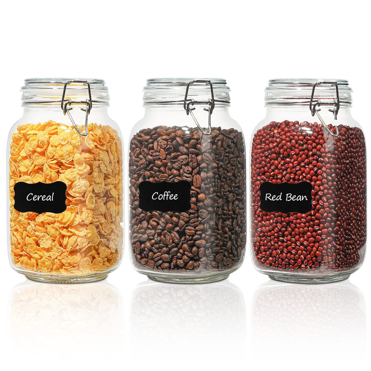 Square Glass Jars with Airtight Lids 51 oz 3 Pack Wide Mouth (3 Count)