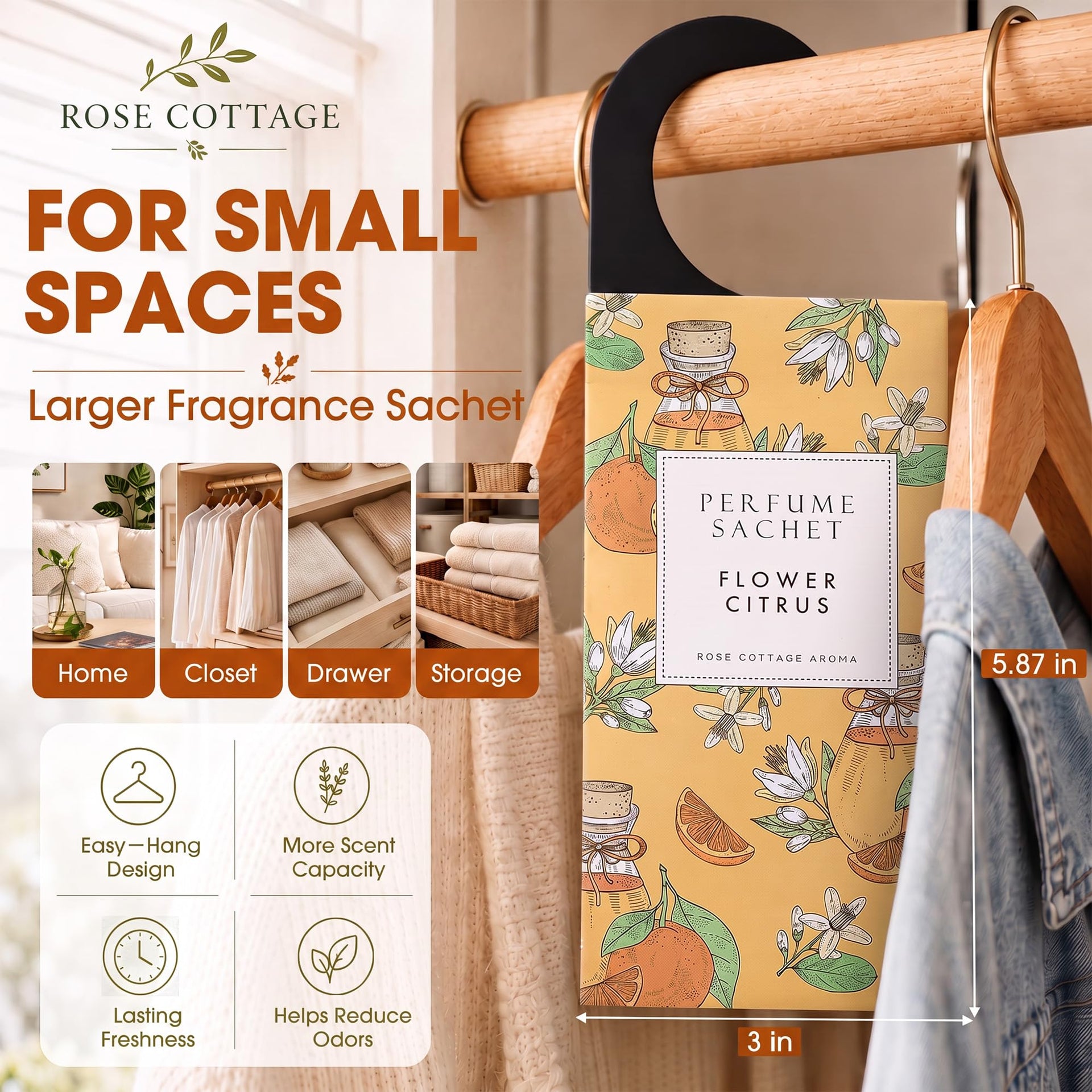 Large 12 Packs Flower Citrus Hanging Scented Sachets Long (12 Count)