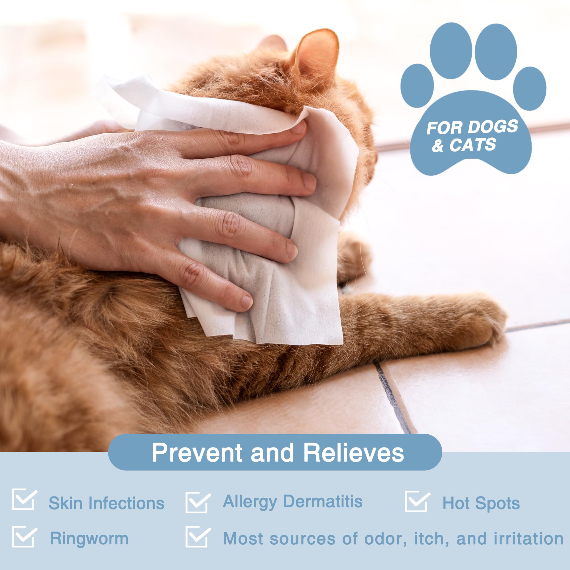 Antifungal and Antibacterial All Natural Wipes for Dogs & Cats (160 Count)