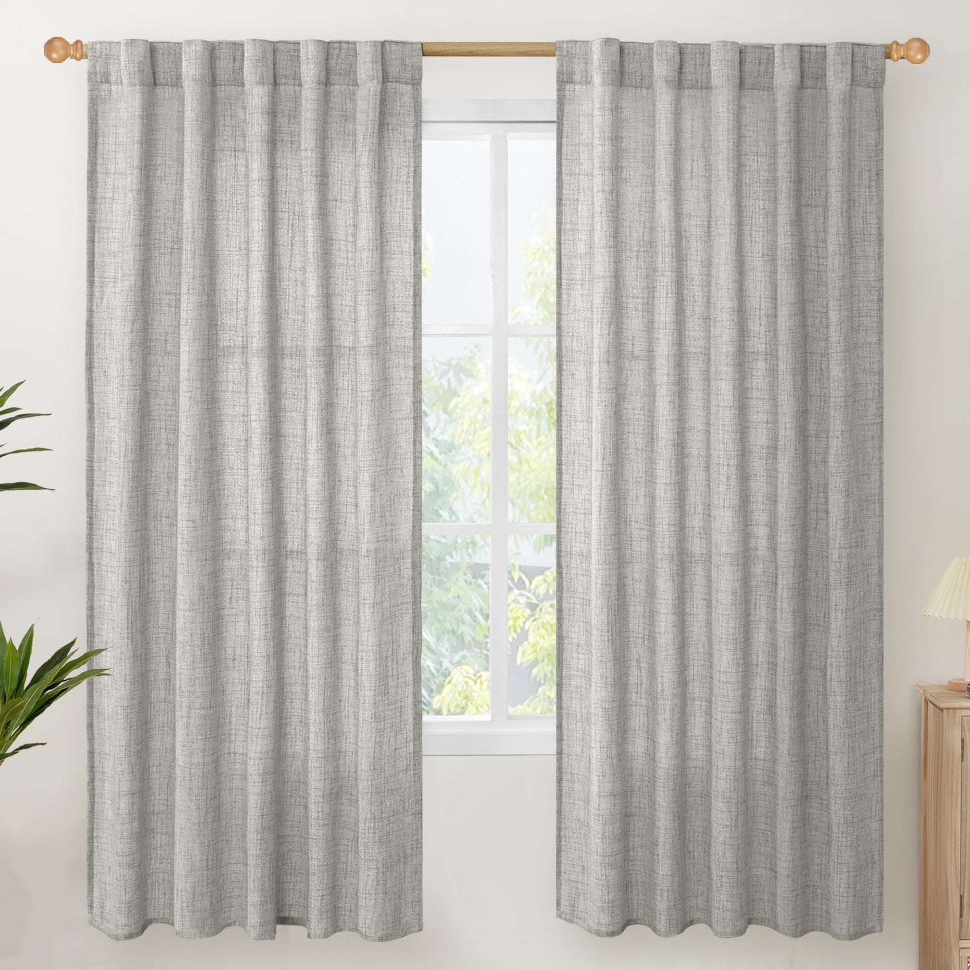 Dark Grey Linen Curtains 72 Inch Long 2 Panels for Living Room (2 Count)