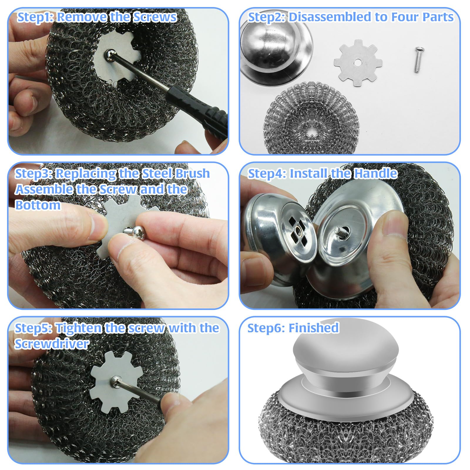 2Pcs Stainless Steel Wool Scrubber Sets (2 Count)
