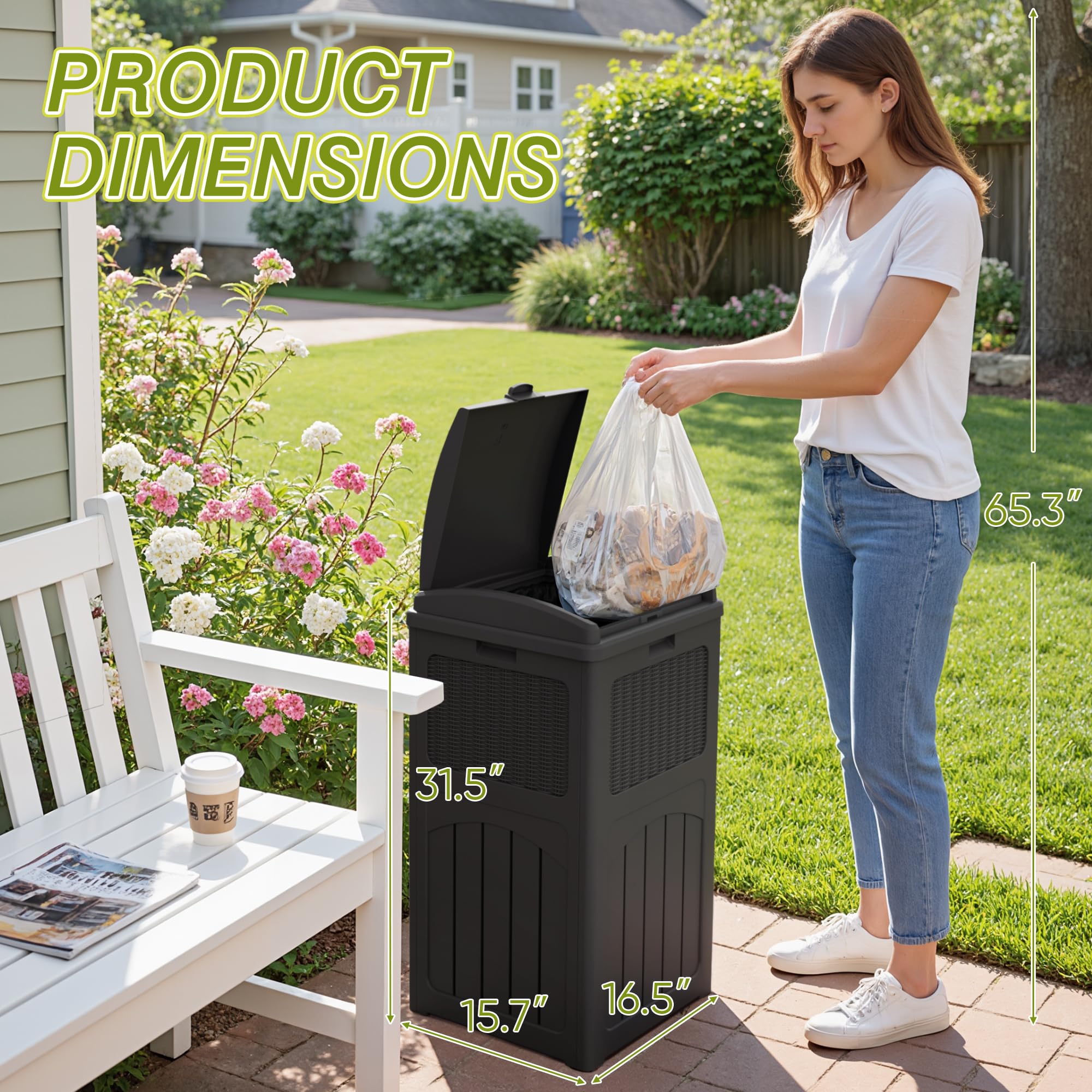 33 Gallon Outdoor Trash Can with Lid