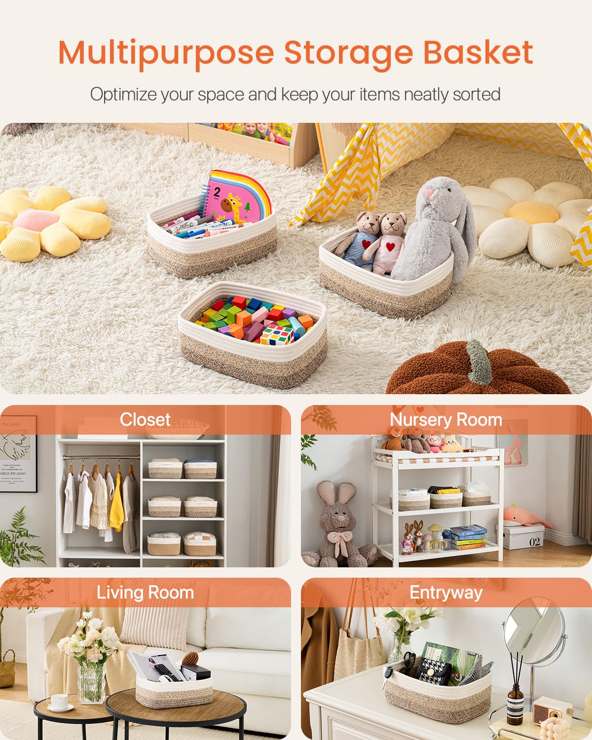 Small Woven Storage Basket for Organizing (3 Count)
