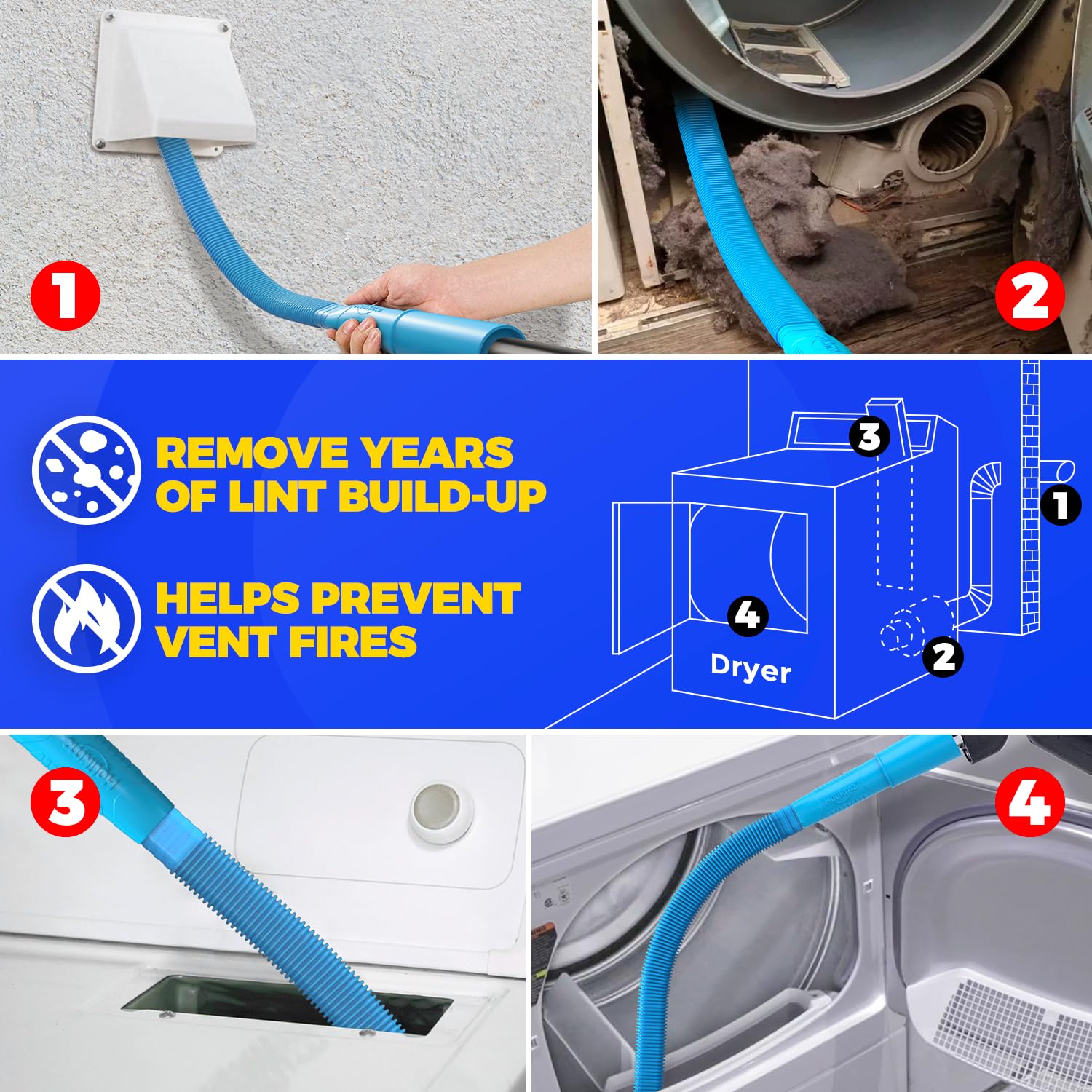 35FT Dryer Vent Cleaner Kit 58Pcs