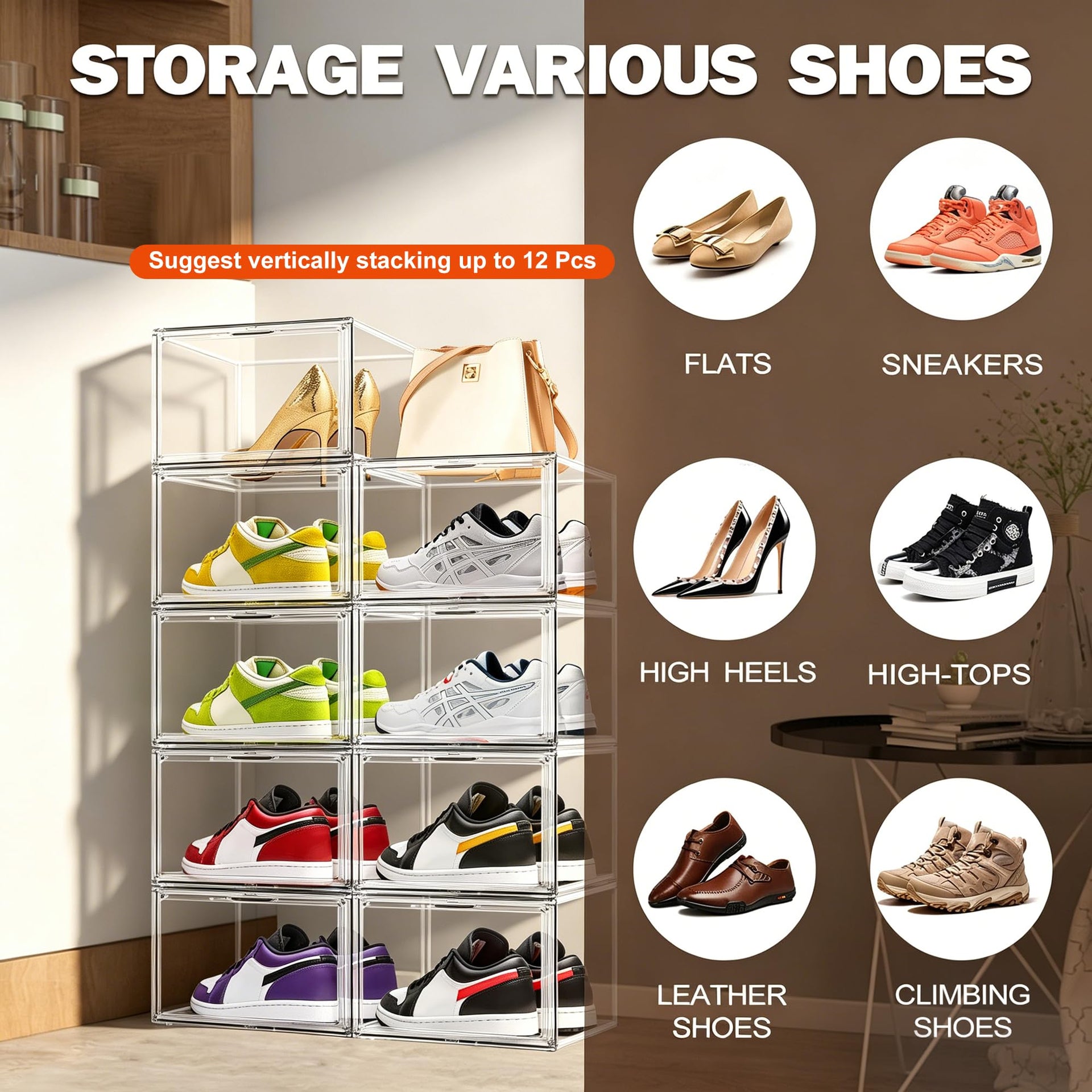 12 Pack Clear Acrylic Shoe Boxes (12 Count)