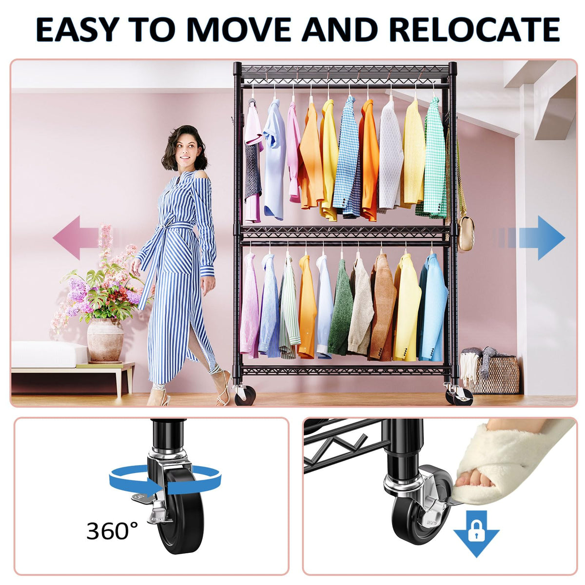 Heavy Duty Rolling Garment Rack Wire Clothes Rack for Hanging Clothes