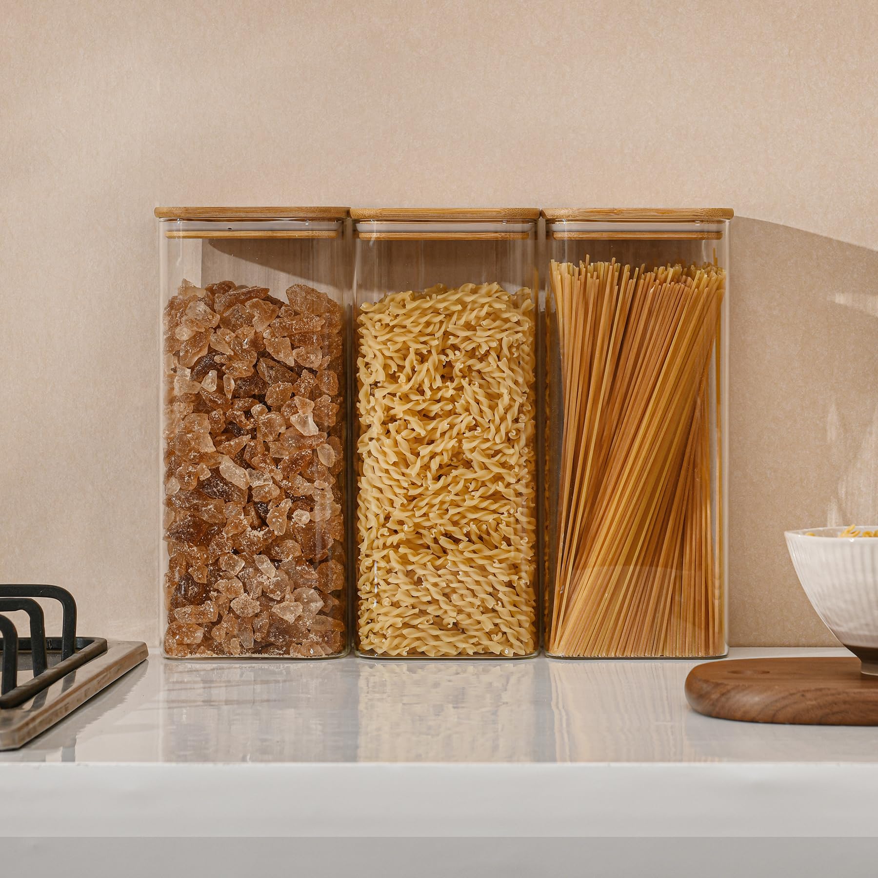 71oz Rectangle Airtight Glass Storage Containers with Bamboo Lids (3 Count)