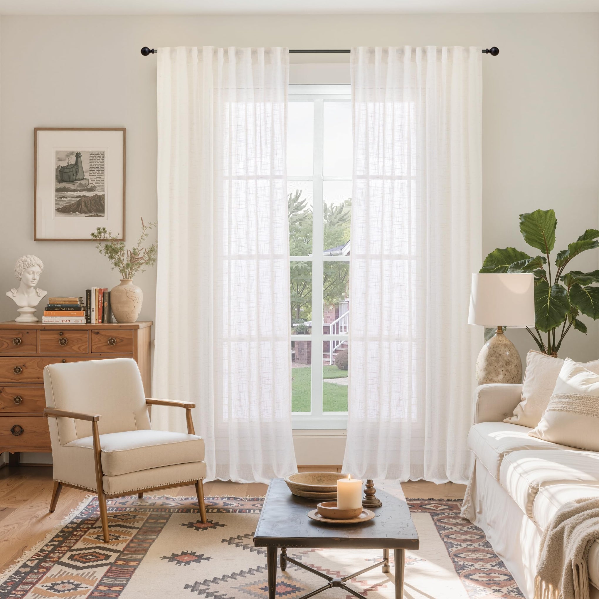 Extra Long Linen Curtains 102 Inch Length for Living Room (2 Count)