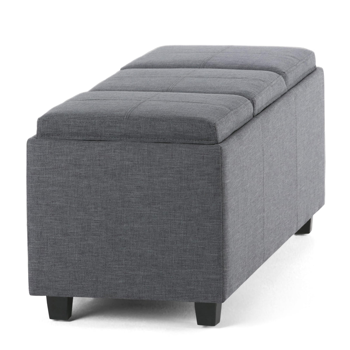Avalon 42" Wide Linen Look Fabric Storage Ottoman in Slate Grey