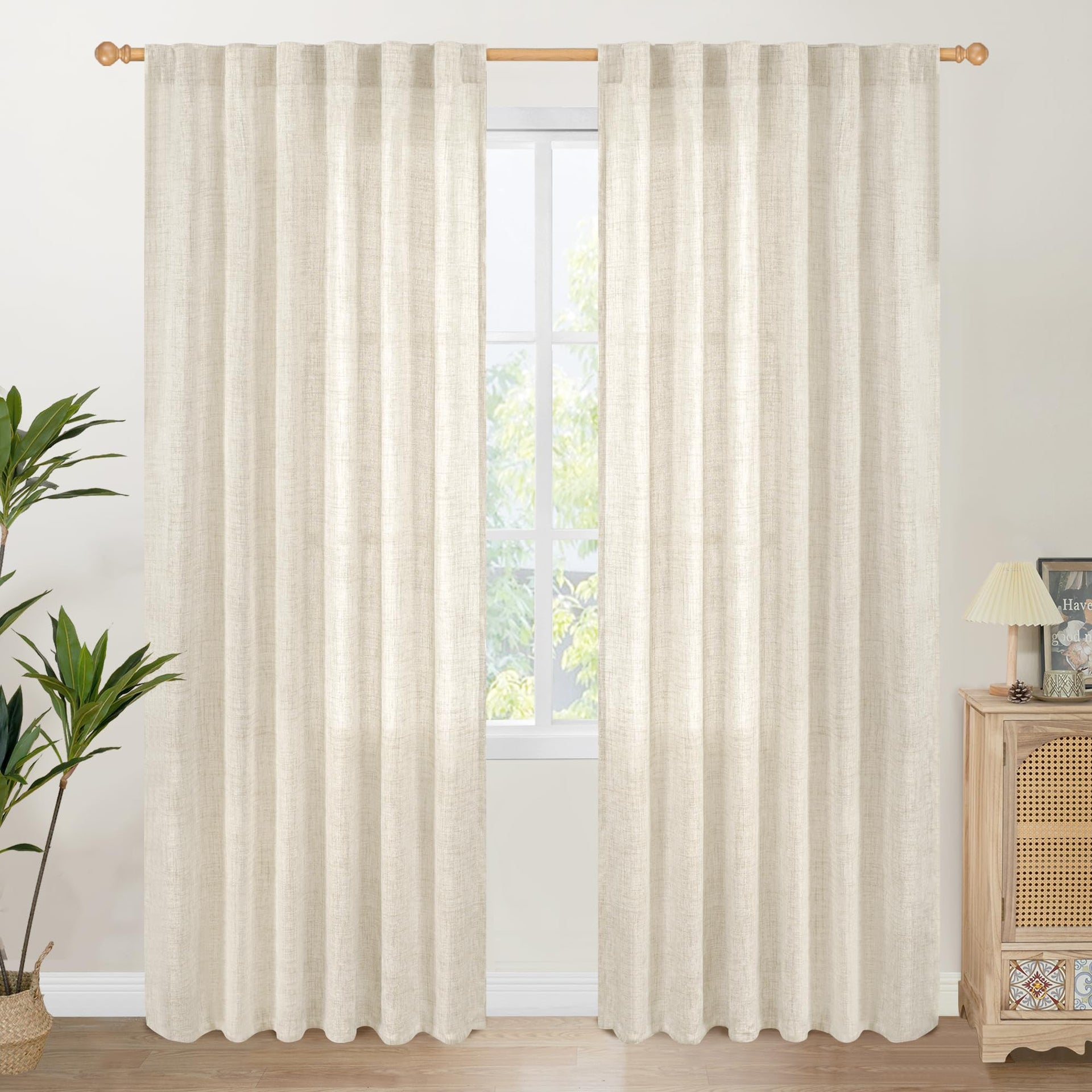 Linen Curtains 80 Inch Length for Living Room 2 Panels (2 Count)