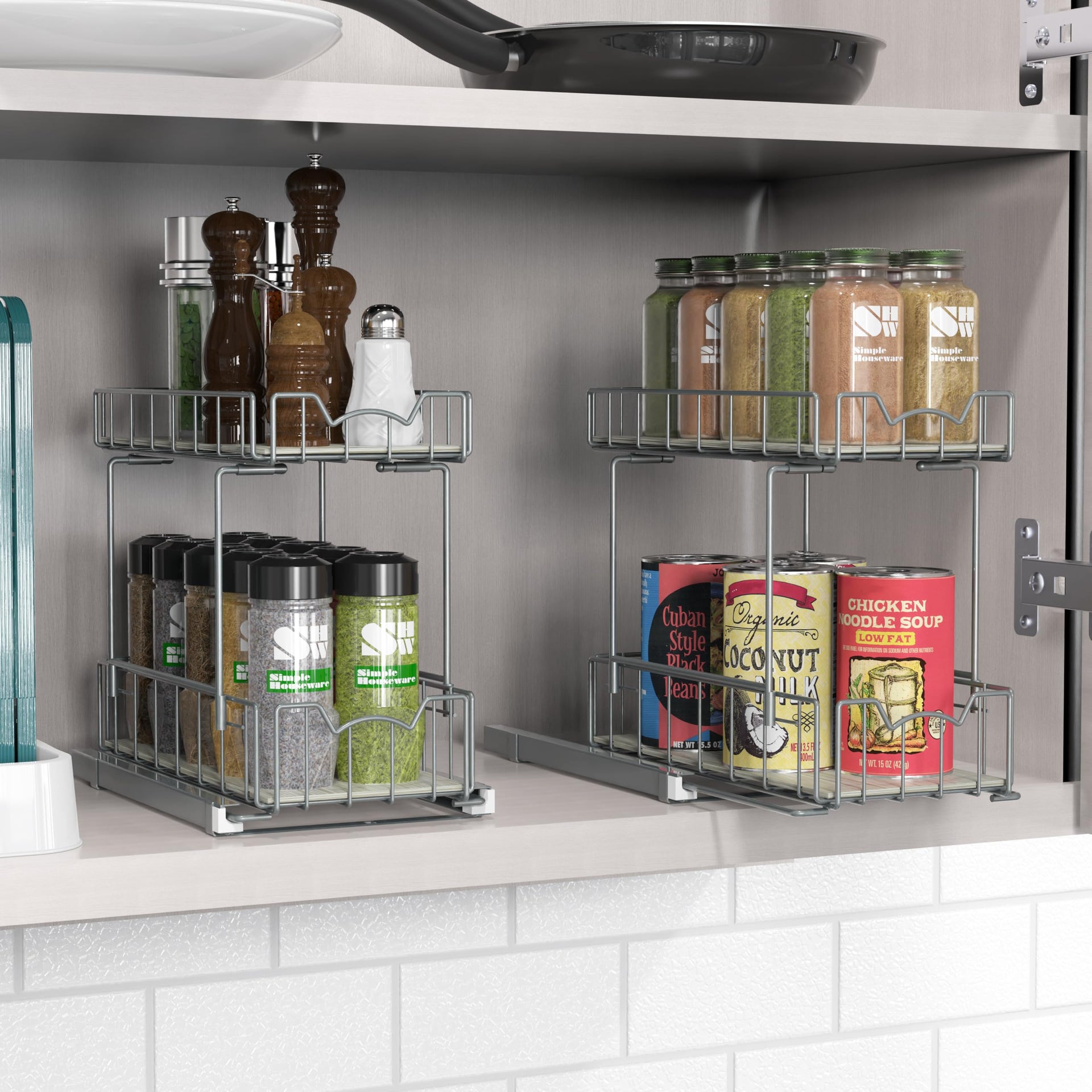 2 Tier Spice Rack Slide Out Wire Basket Drawer