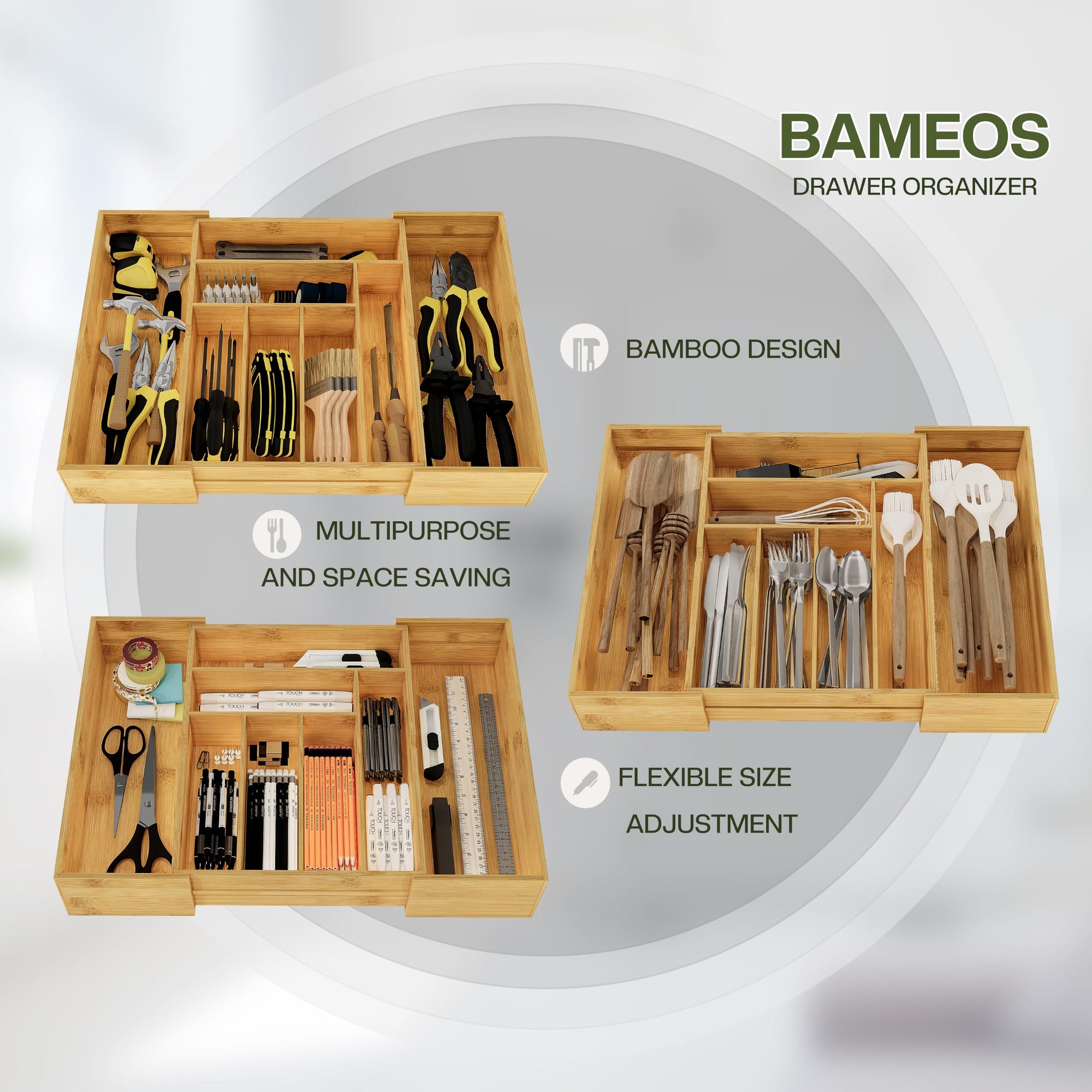 3.9inch Tall Bamboo Drawer Organizer
