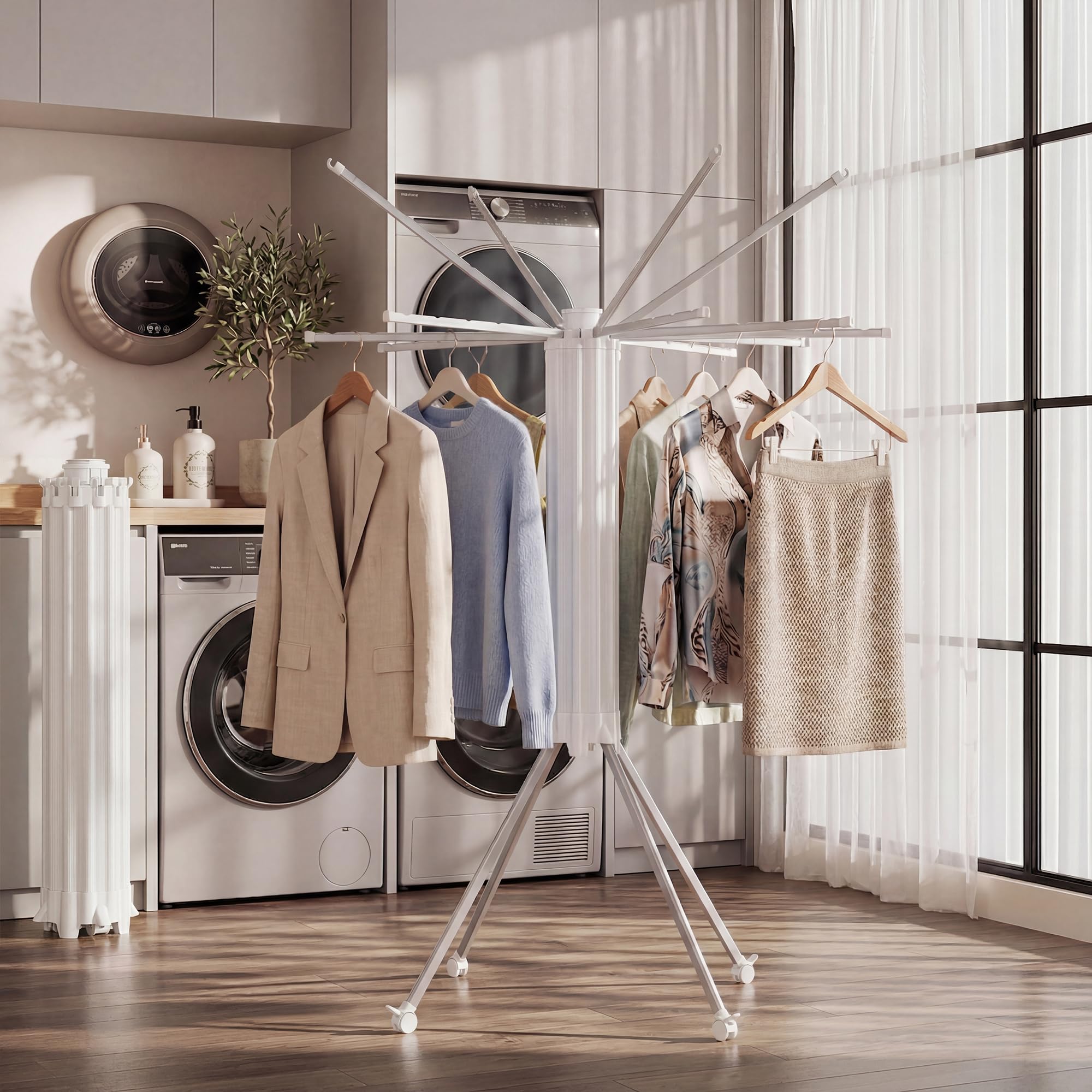 Foldable Clothes Drying Rack with Aluminum 4Legs 16Rods Single Layer