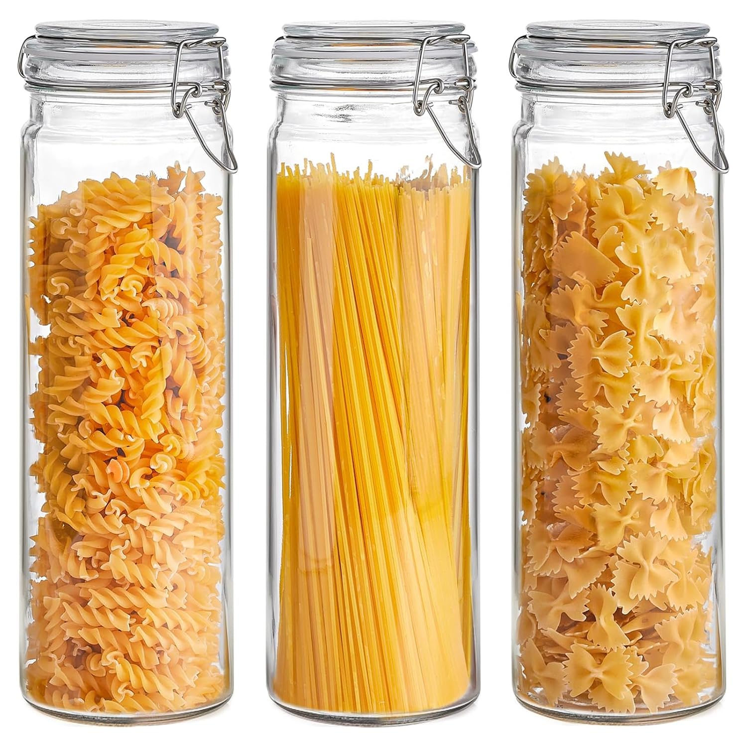 Tall Glass Pasta Containers with Airtight Lids 68 oz 3 Pack Canister (3 Count)