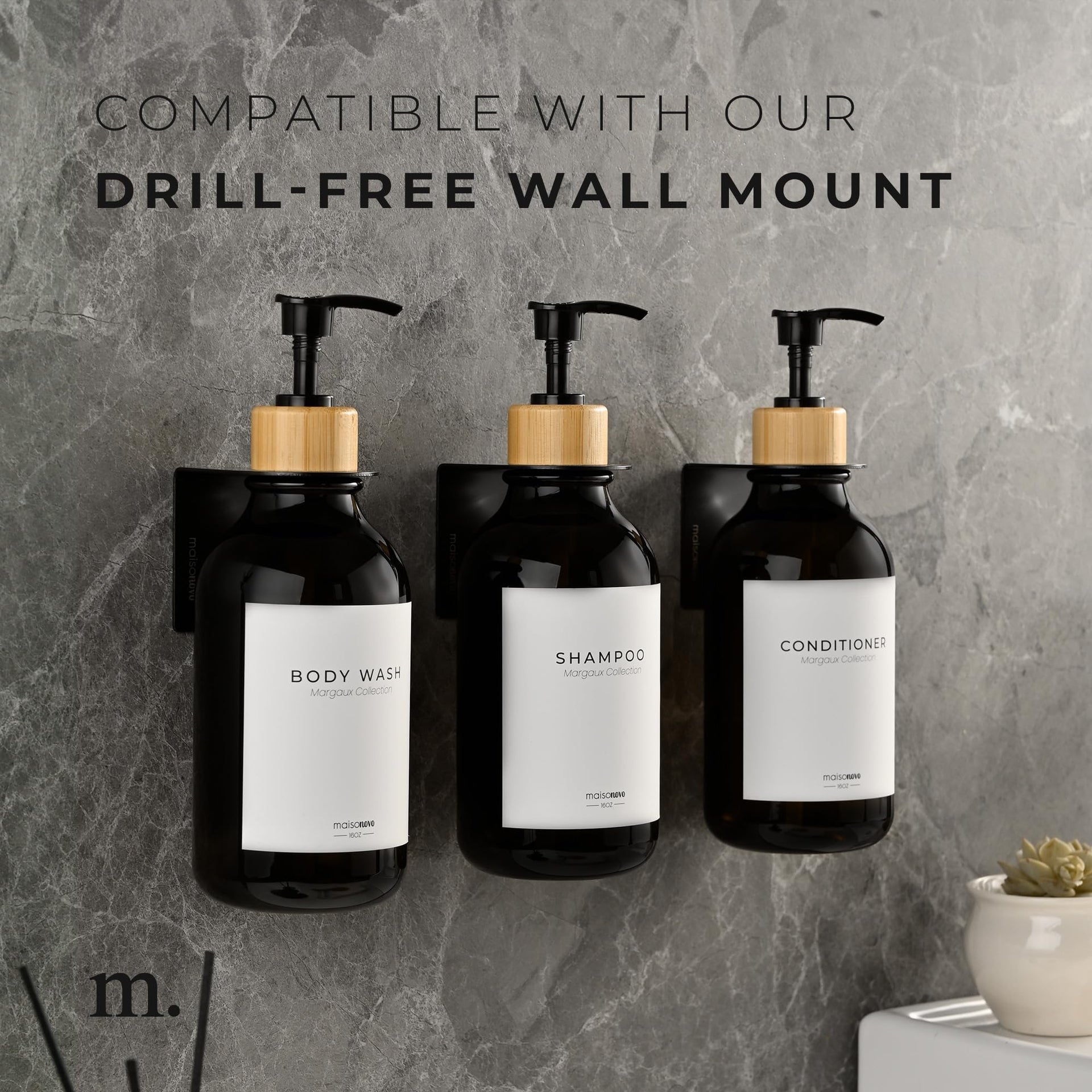 Shampoo and Conditioner Bottles Set of 3 Black Bamboo (3 Count)
