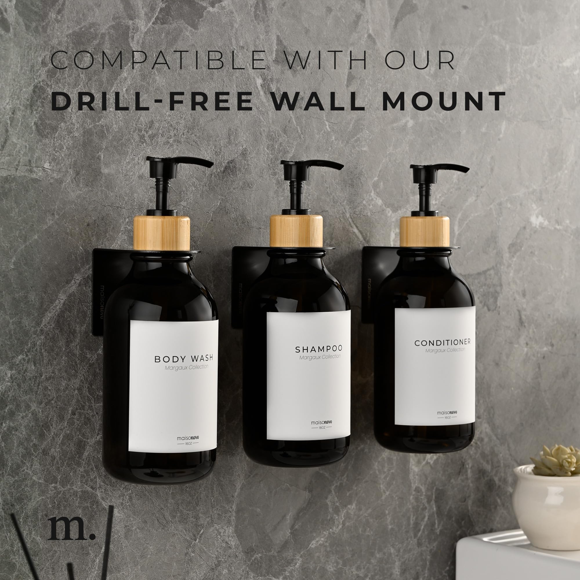 Shampoo and Conditioner Bottles Set of 3 Black Bamboo (3 Count)