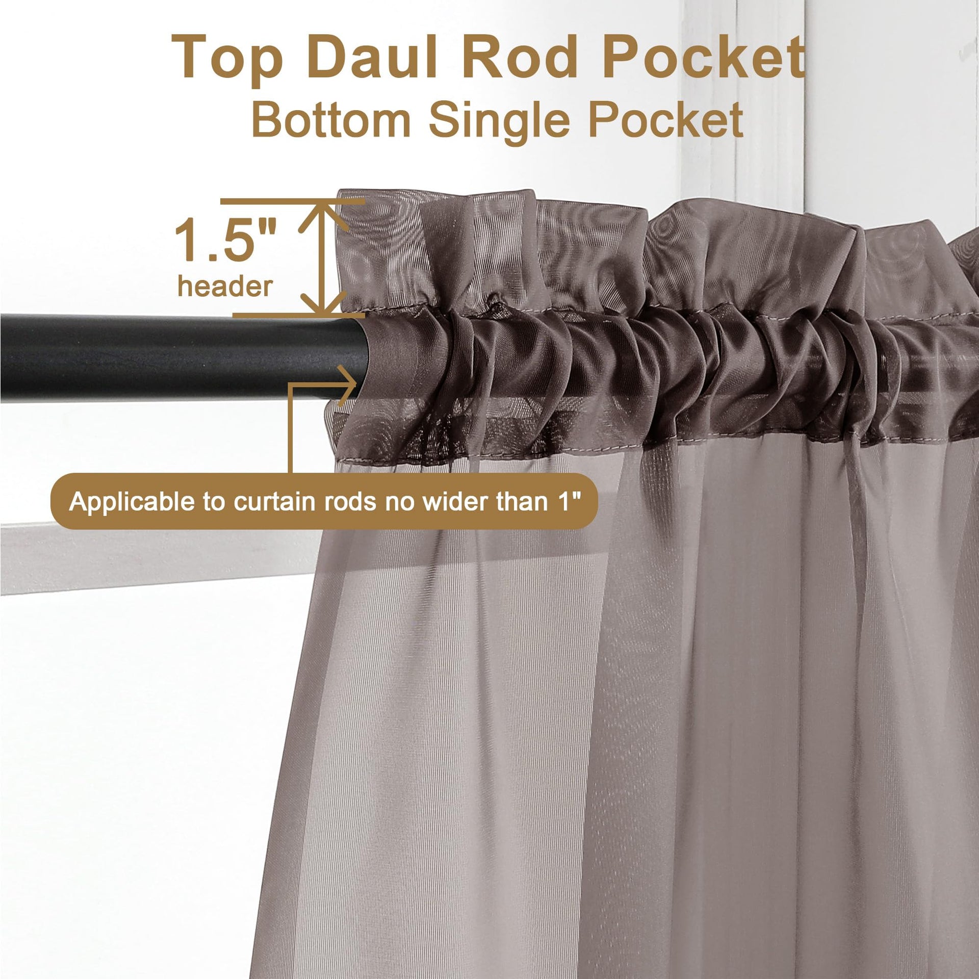 Sheer Chocolate Brown Curtains 90 inches Long 2 Panels (2 Count)