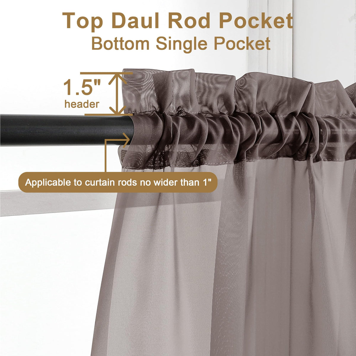 Chocolate Brown Sheer Curtains 30 inch Length 2 Panels (2 Count)