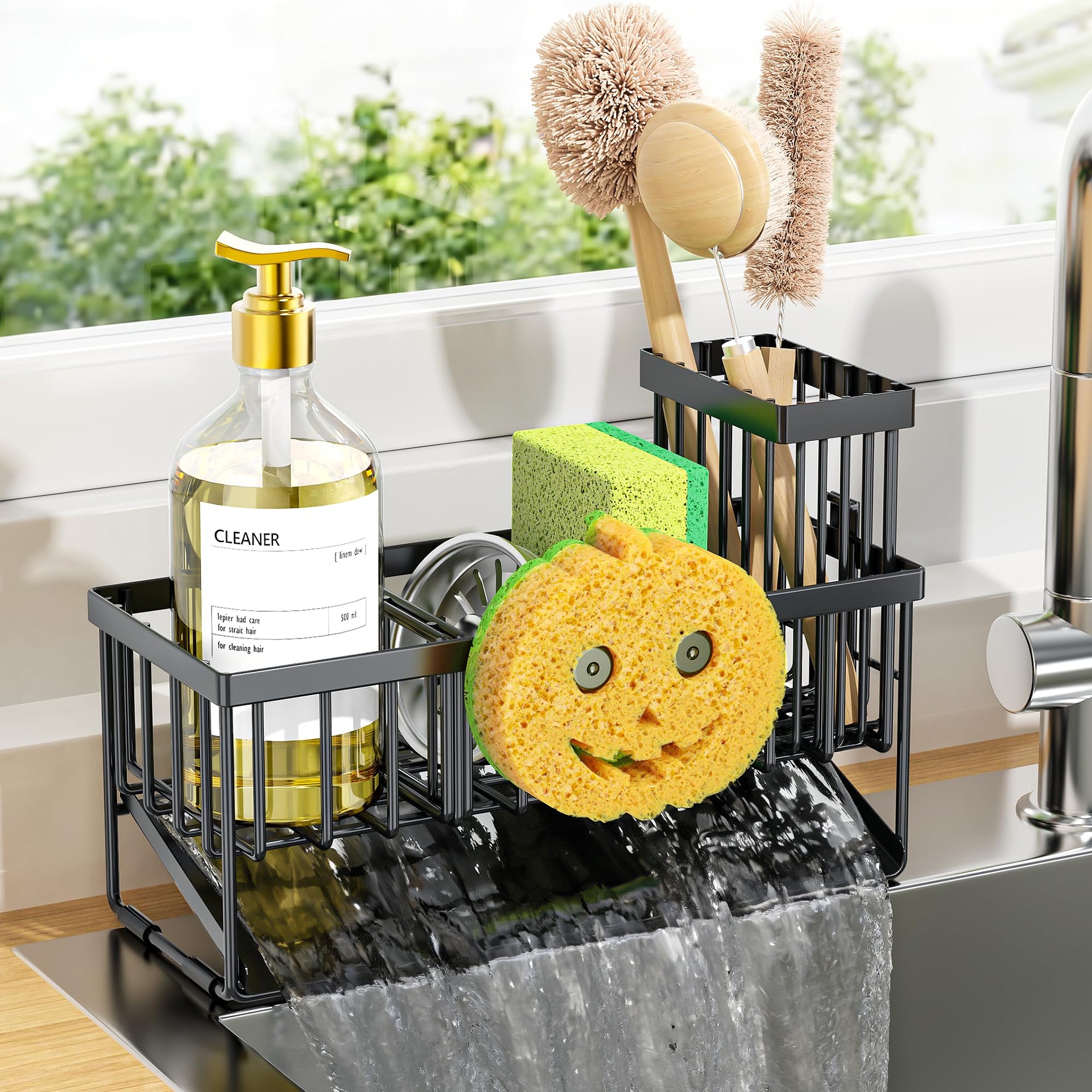Kitchen Sink Caddy Organzier with High Brush Holder