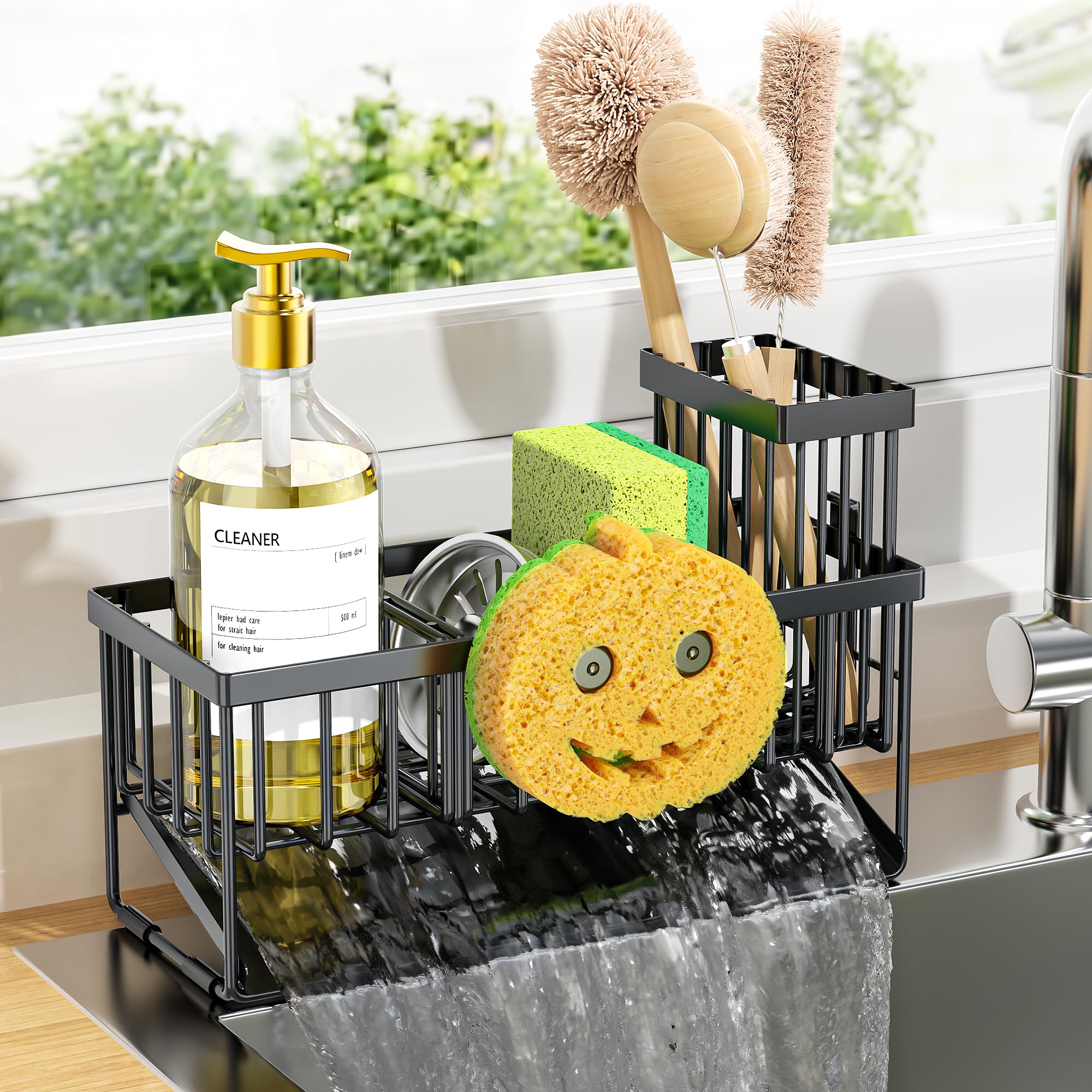 Kitchen Sink Caddy Organzier with High Brush Holder