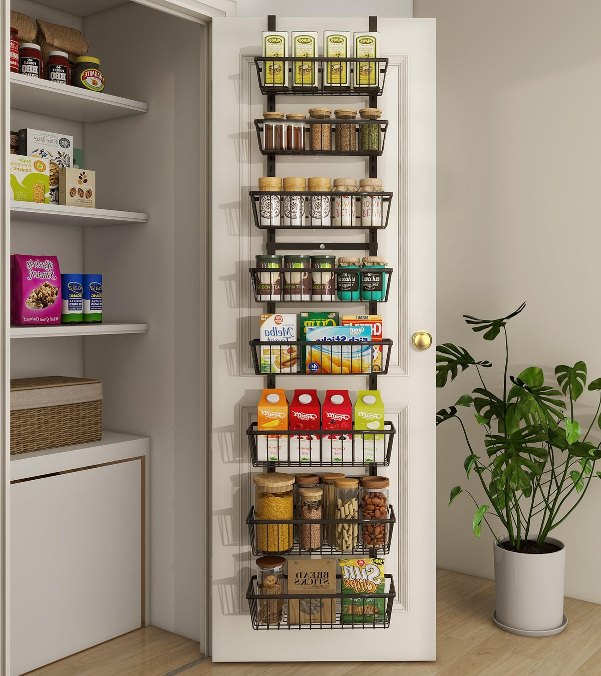 12 Inch Wide Narrow Over The Door Pantry Organizer Black 8