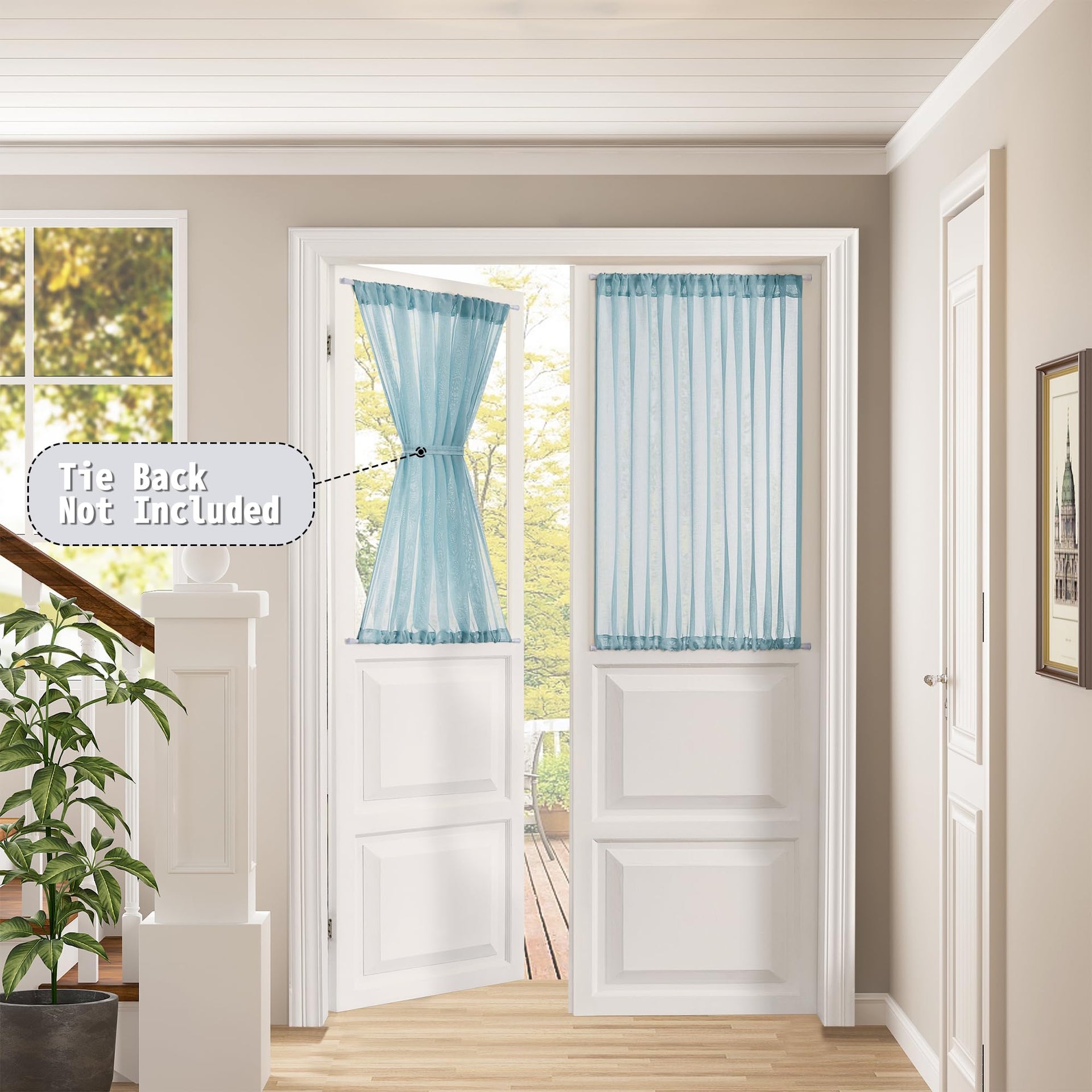 Small Sheer Door Curtain Closet Linen Textured Curtain Sheers Doorway Light Filtering Voile French Door Rod Pocket Curtains Patio Glass Doors