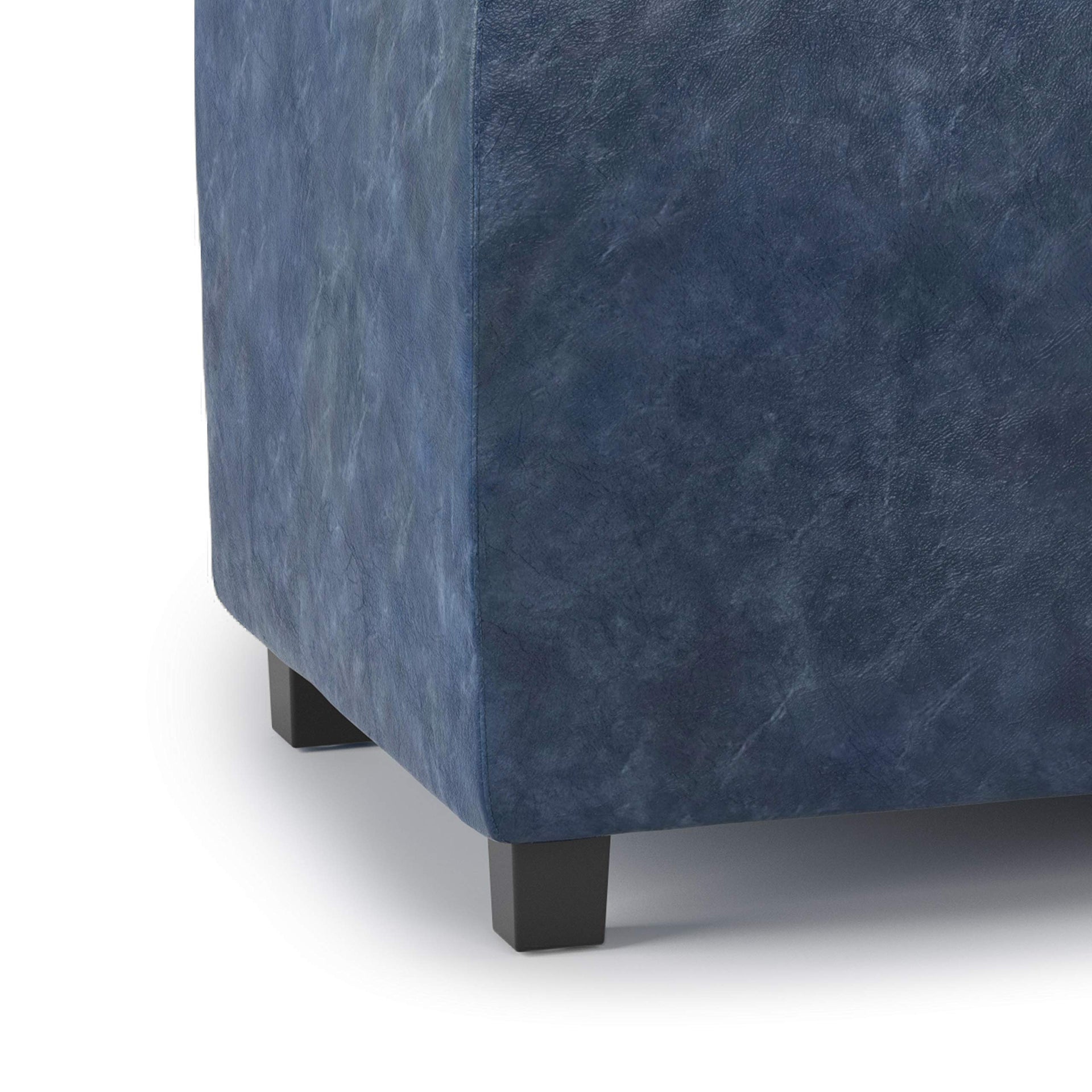 Avalon 42" Wide Vegan Leather Storage Ottoman in Denim Blue