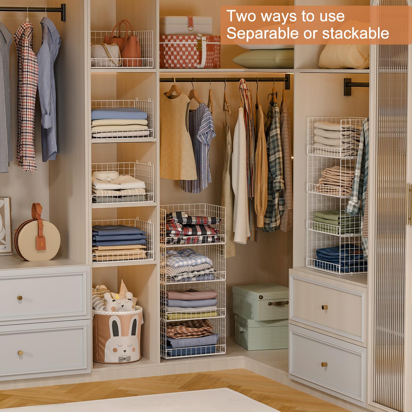 4 Tier Stackable Closet Organizers and Storage Basket