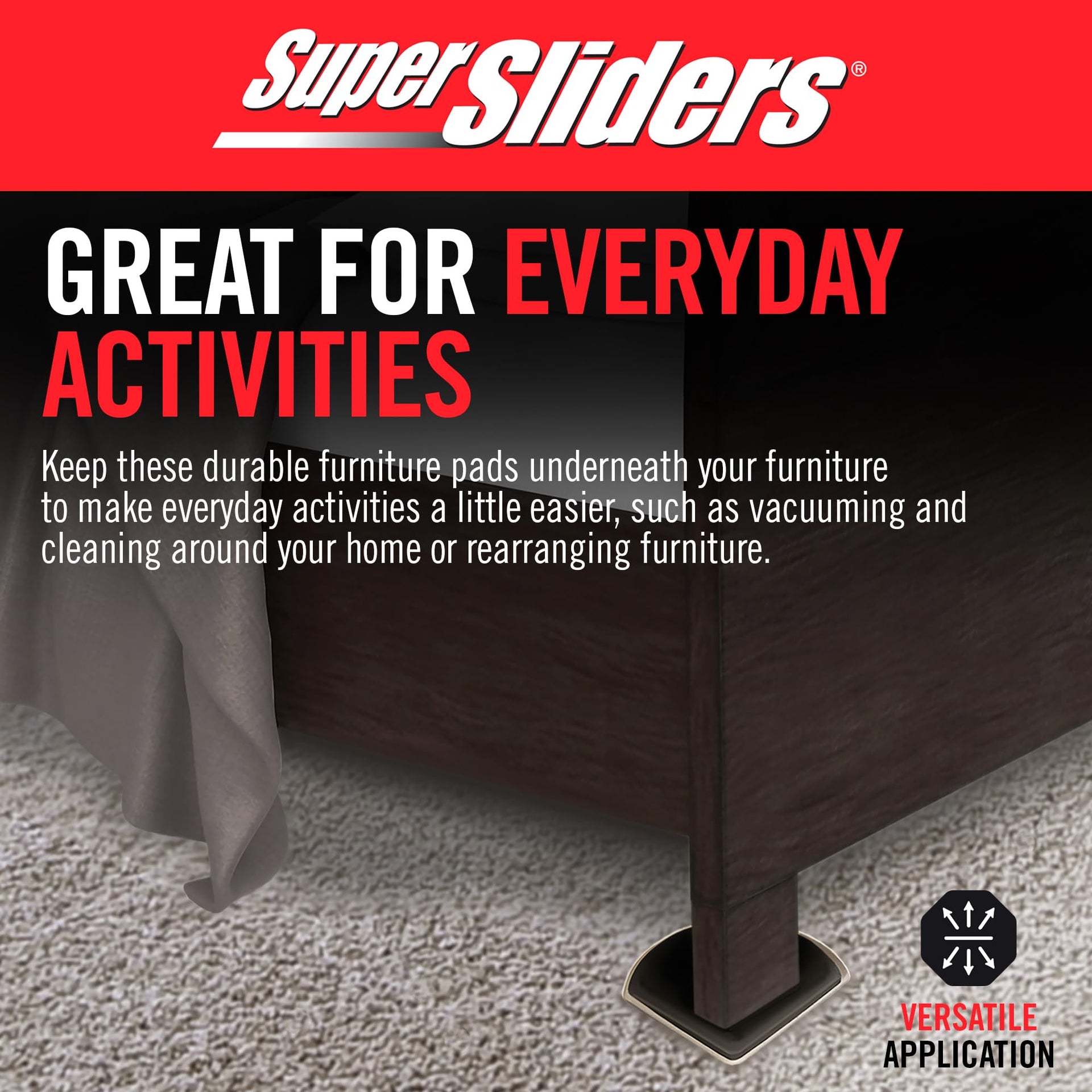 5" Slide & Hide Corner Reusable Furniture Sliders for Carpet (4 Count)