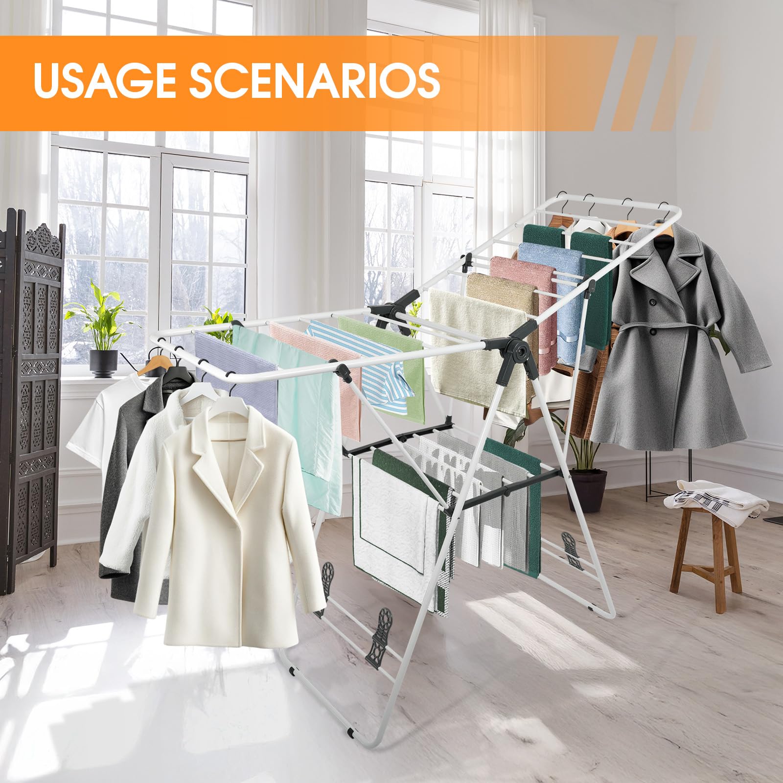 Clothes Drying Rack Foldable Metal Laundry Drying Rack White