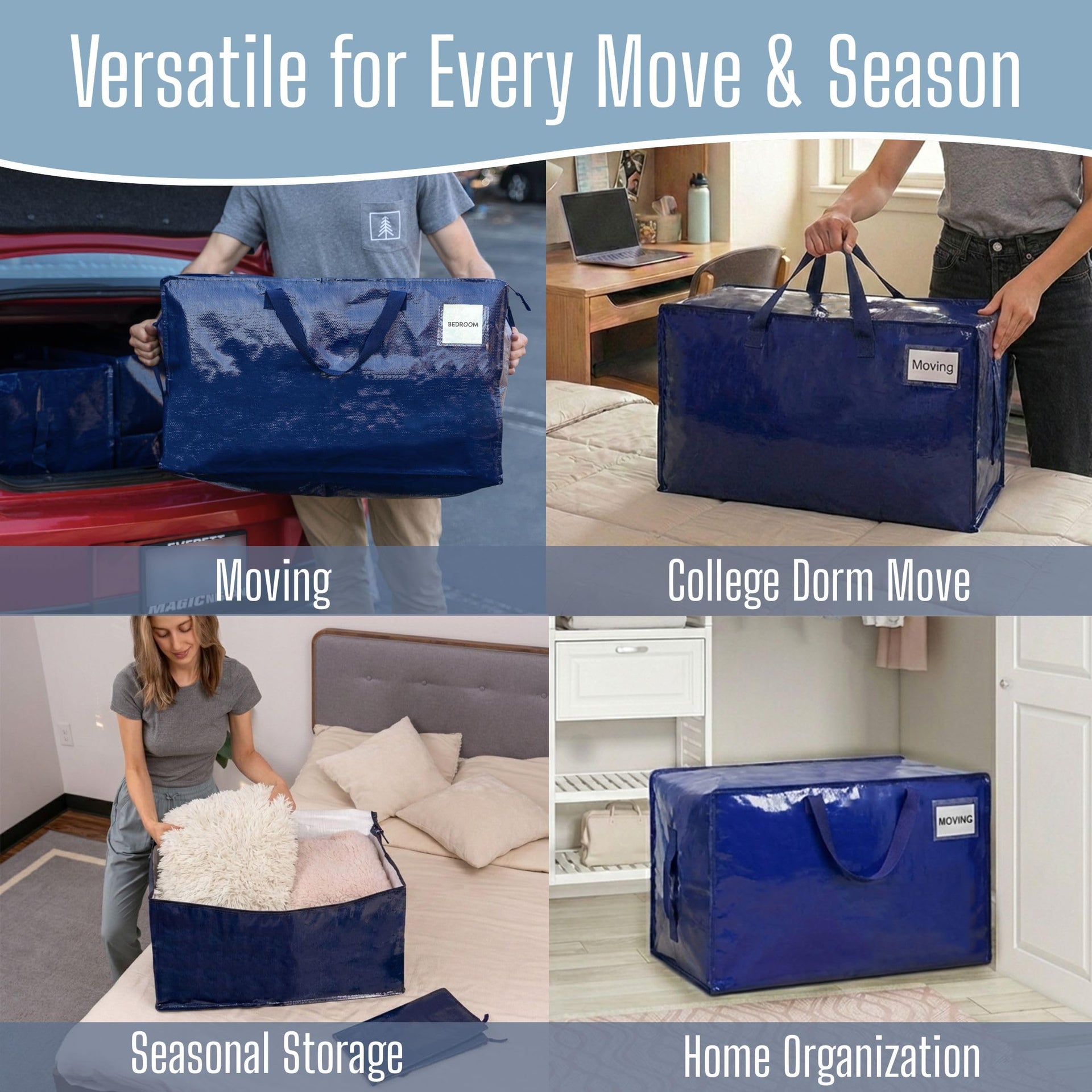 10 Pack Extra Large Heavy Duty Moving Bags with Wide Opening & Reinforced Handles (10 Count)