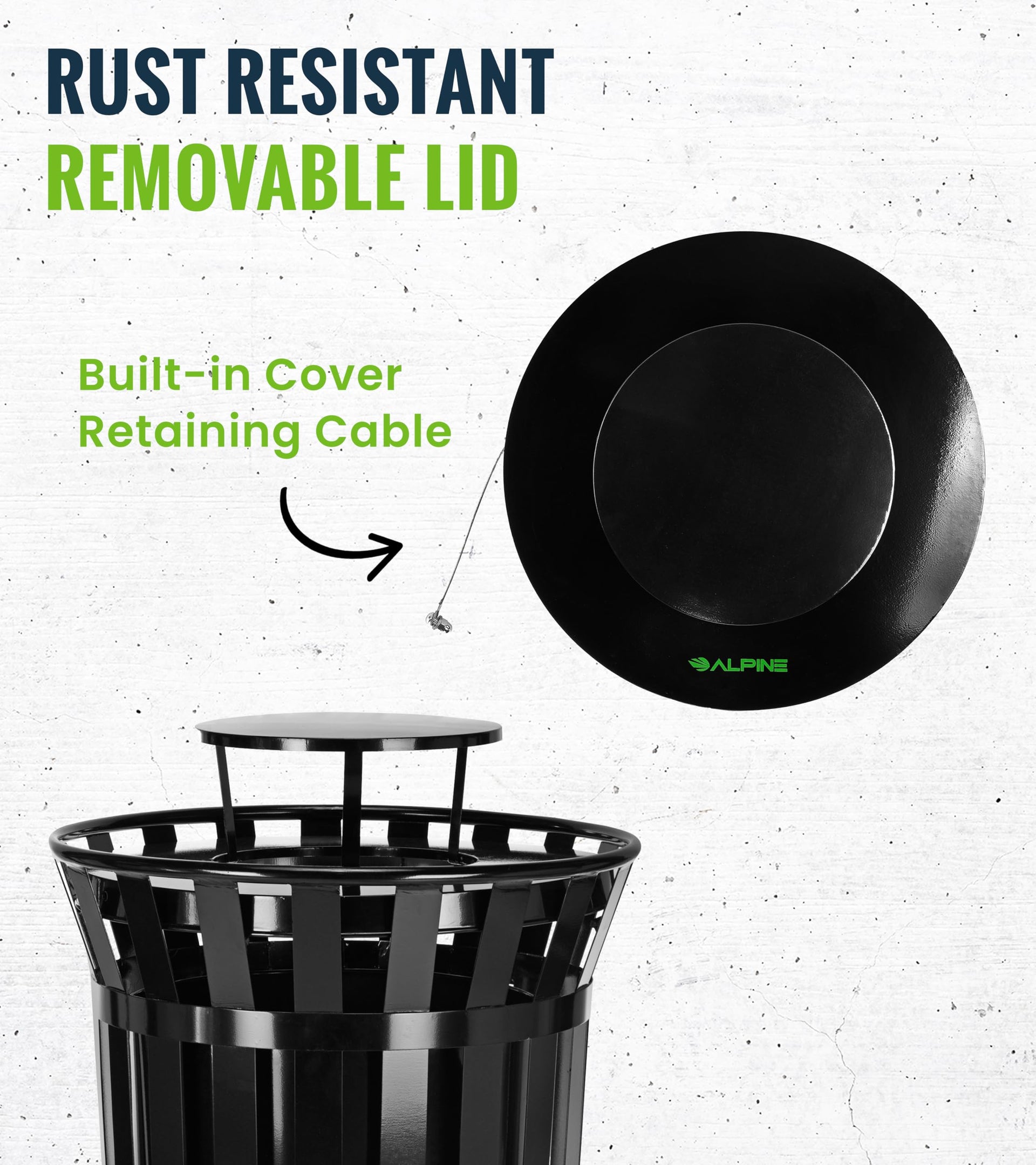 Trash can Lid for Alpine Commercial Outdoor Trash Can