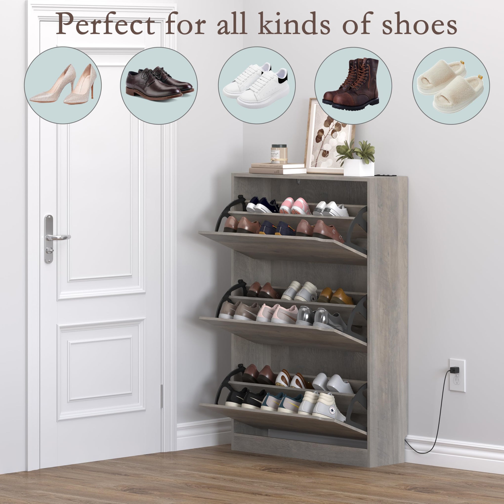 Shoe Cabinet with Odor Control and Back Panels
