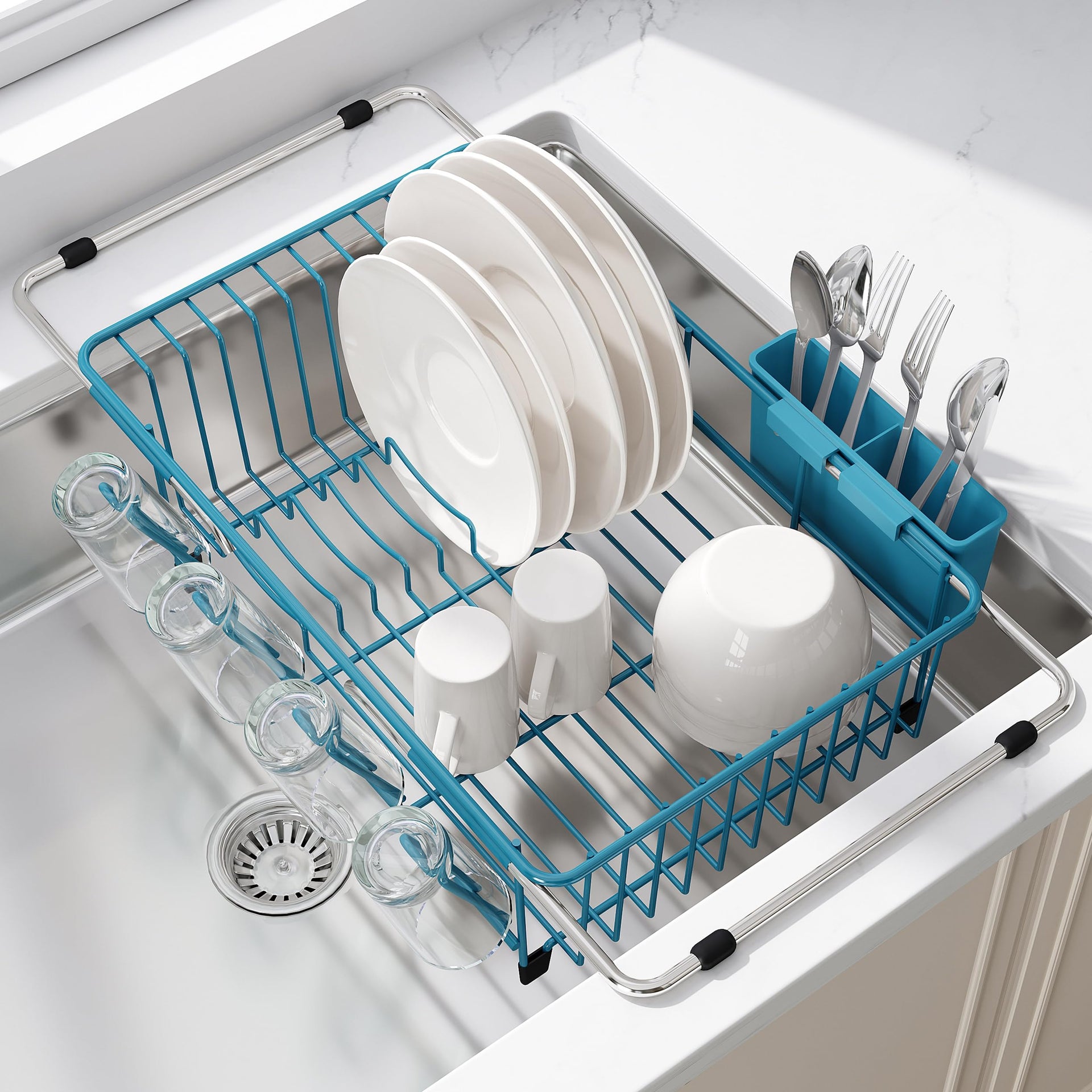 Blue Dish Drying Rack in Sink