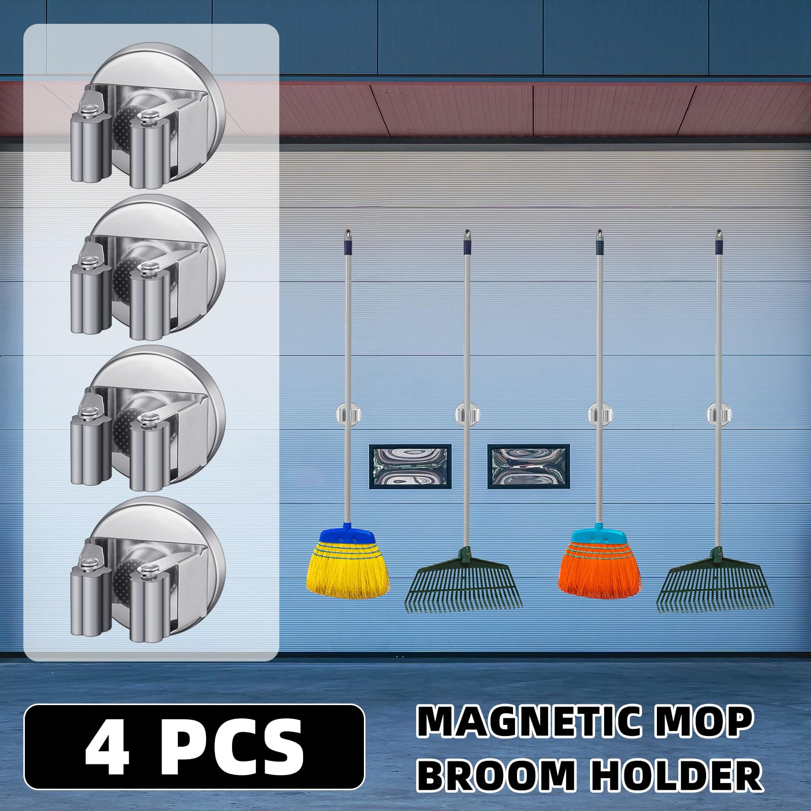 4 Pcs Magnetic Broom Holder Wall Mounted Anti Slip Rack