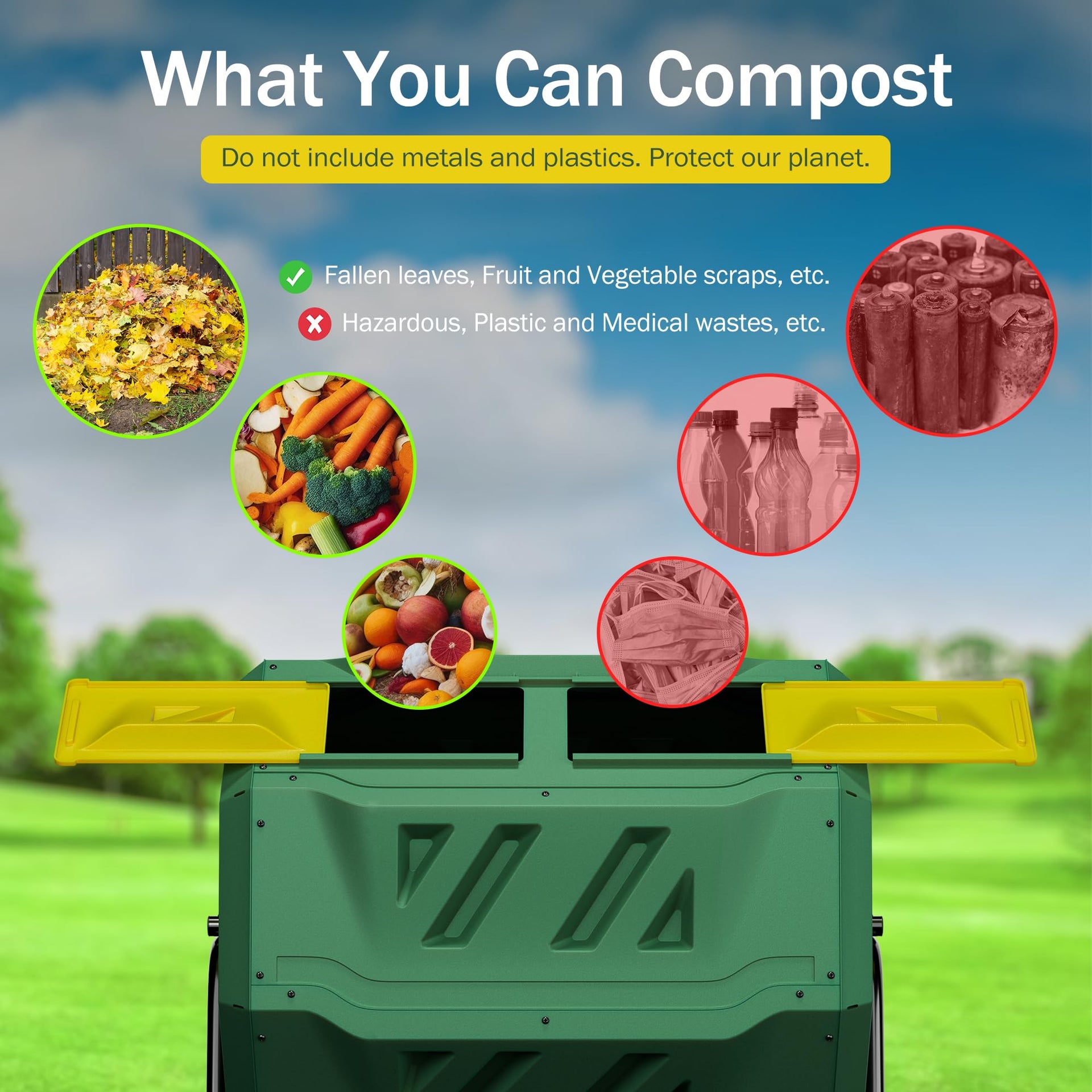 43 Gallon Outdoor Dual Chamber Tumbling Composter