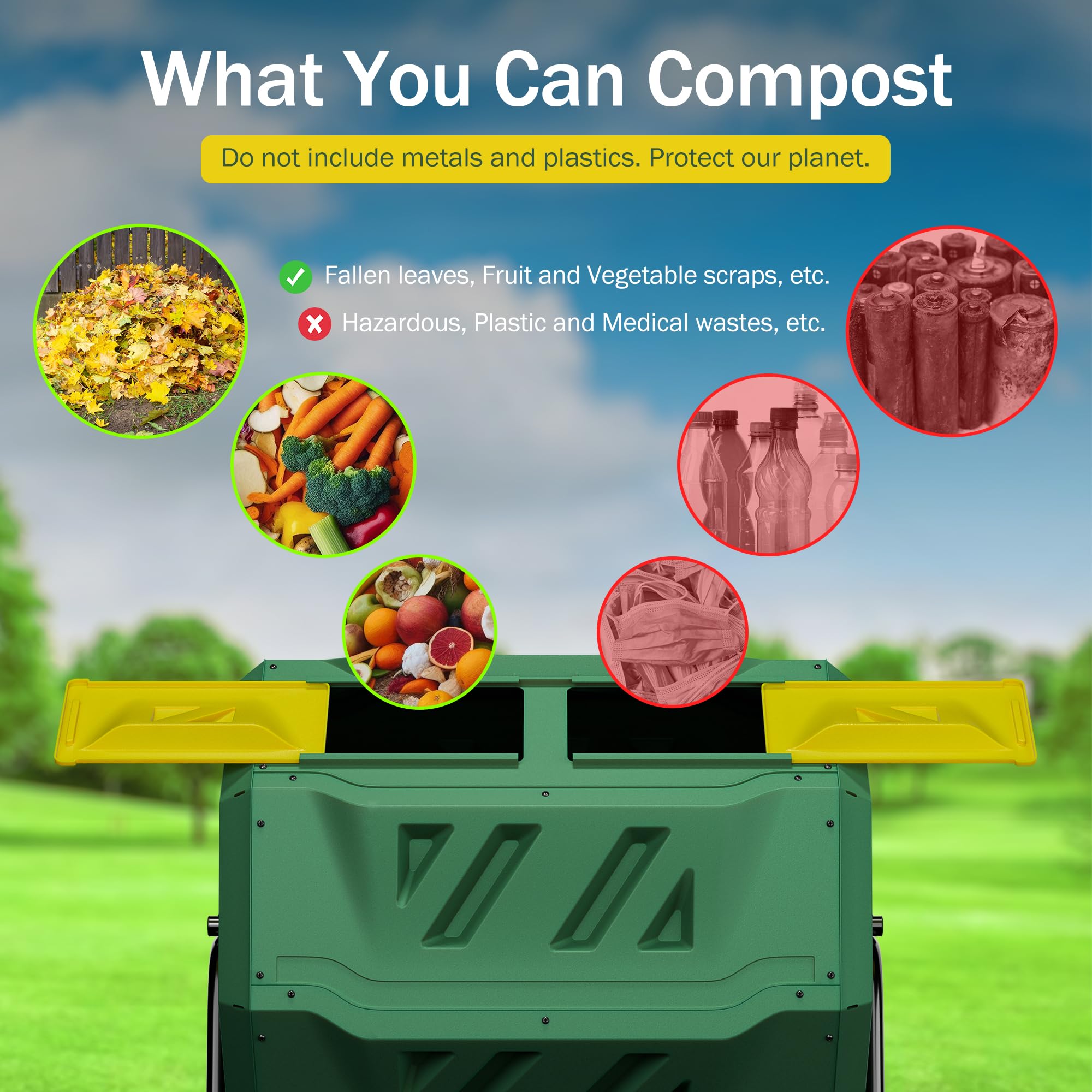 43 Gallon Outdoor Dual Chamber Tumbling Composter