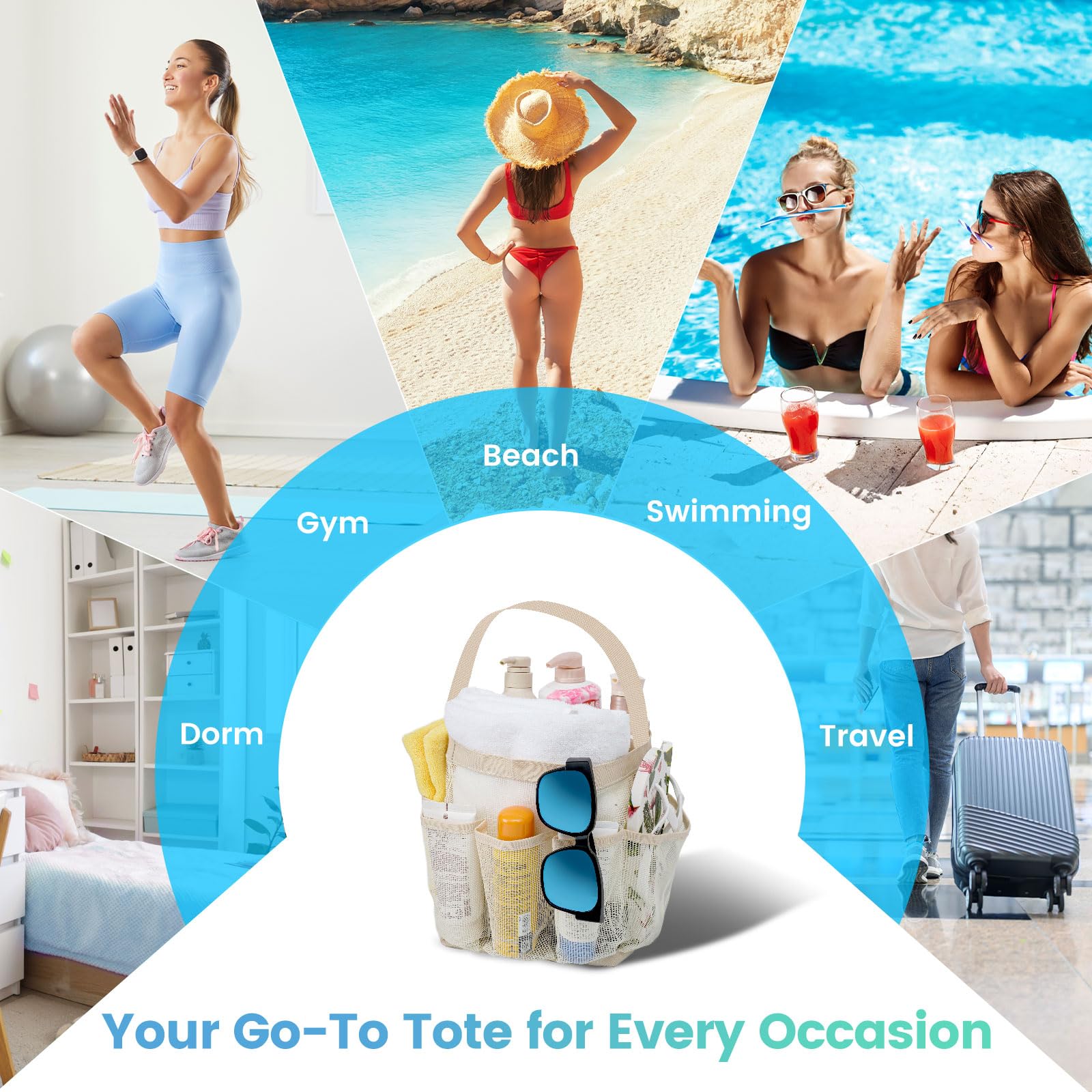 Mesh Shower Caddy for College Dorm Room Essentials for Girls with 9 Pockets