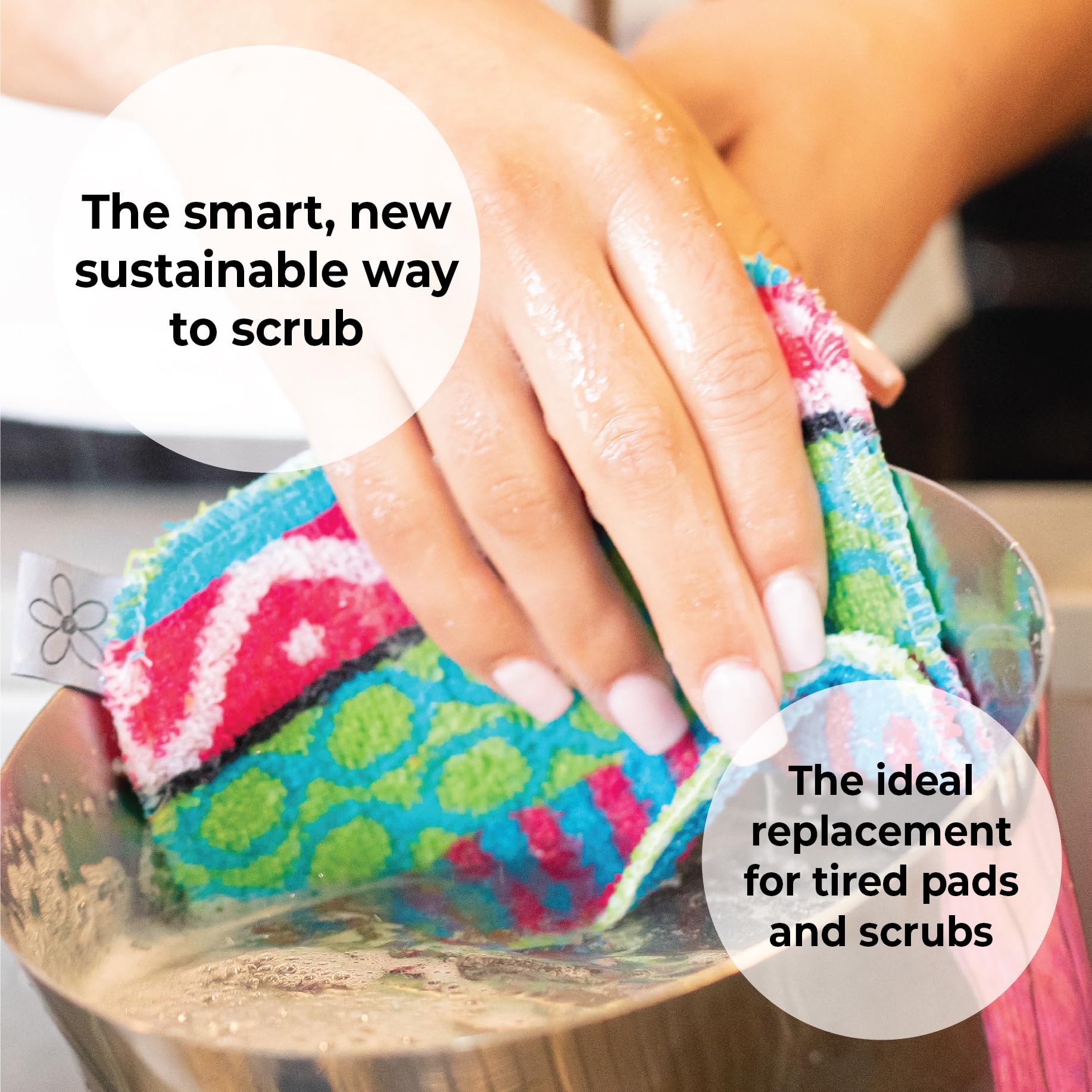 Scrub, 4-Pack Reusable, Non-Scratching Dish Scrubber for Kitchen and Household Cleaning, Planet-Friendly, Dishwasher Safe Soft Scrub, Assorted Colors and Designs (4 Count)